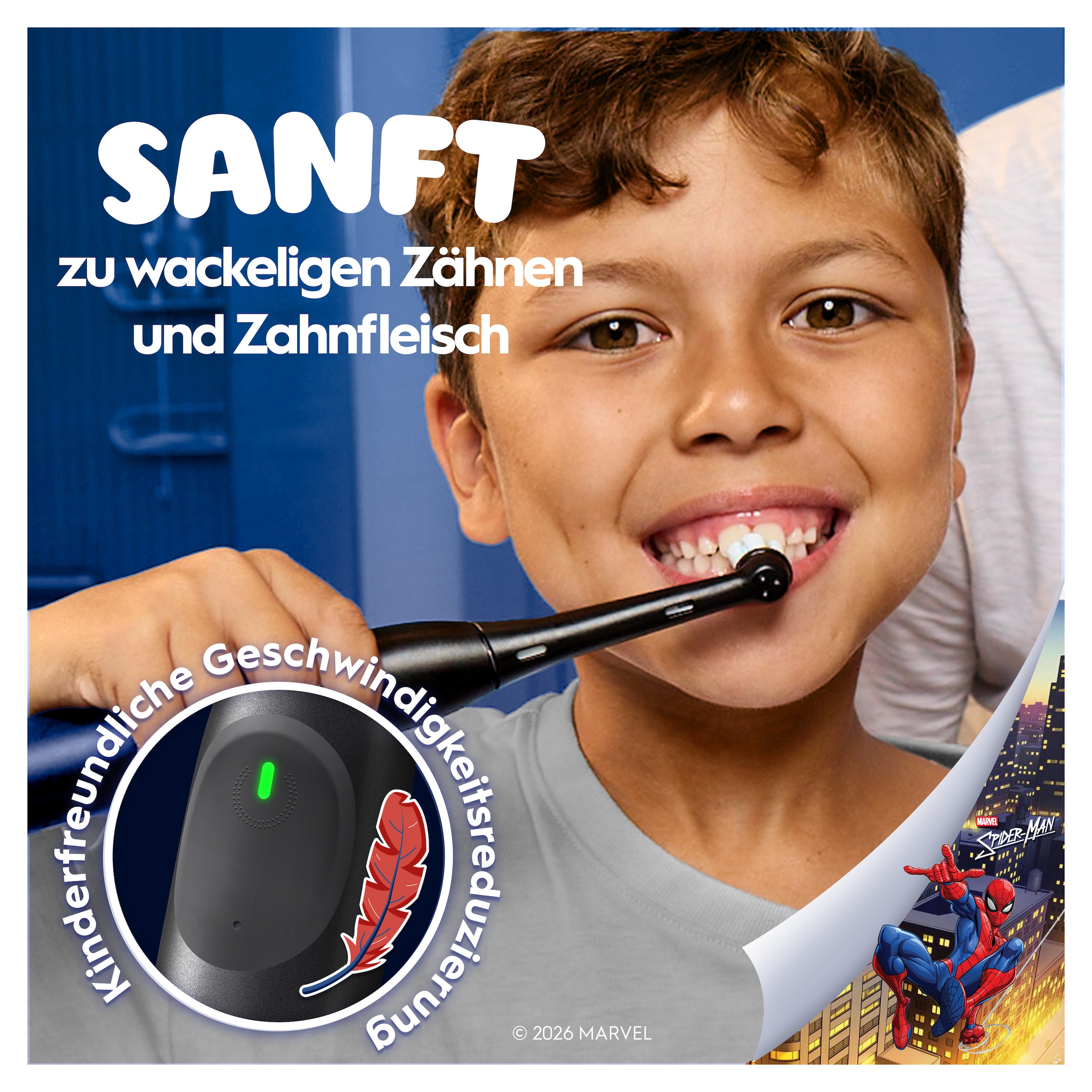Oral-B Elektrische Kinderzahnbürste »iO Kids 6+ Spiderman« 1 Stk. Aufsteckbürsten 1 Reise-Etui, Musik-Timer, 3 Modi, ab 6 Jahren