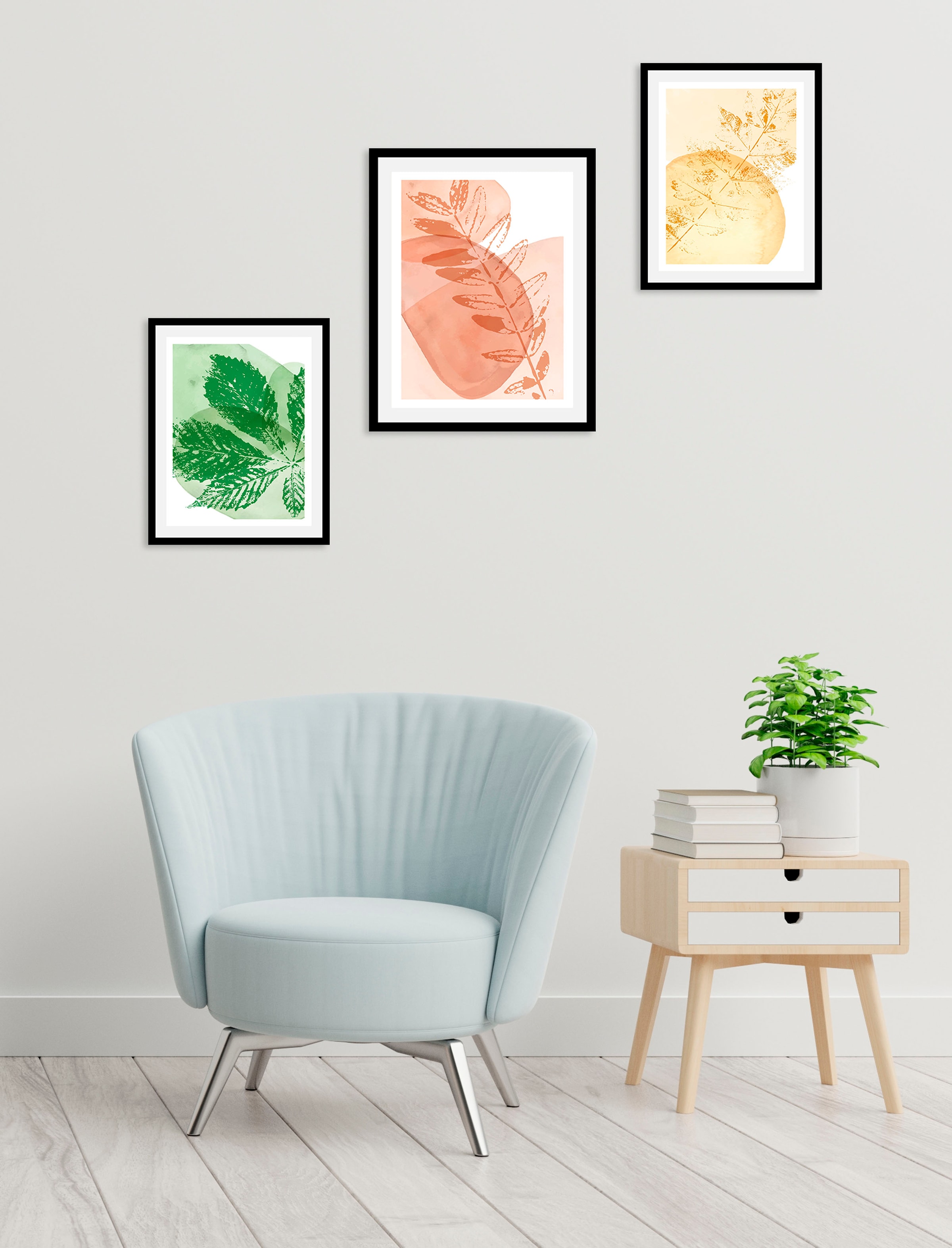 queence Bild »Set Hermia«, (1 St.), HD Premium Poster-Druck inkl. Holzrahmen - 3er Set