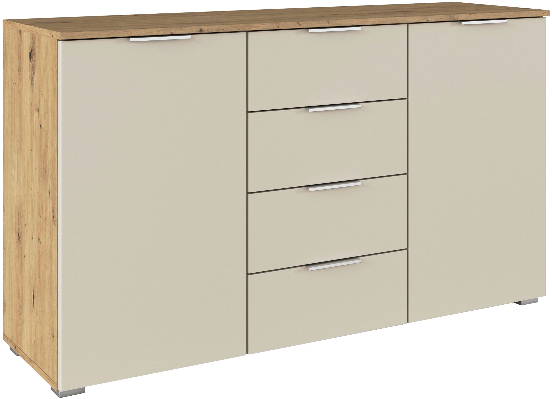 OTTO home Kombikommode »Sideboard Schubladenkommode AGORDO mit Dekor- oder Hochglanzfront« in zwei Griff-Farben, Breite 120 cm,  vier große Schubladen, mit insgesamt 4 Einlegeböden MADE IN GERMANY