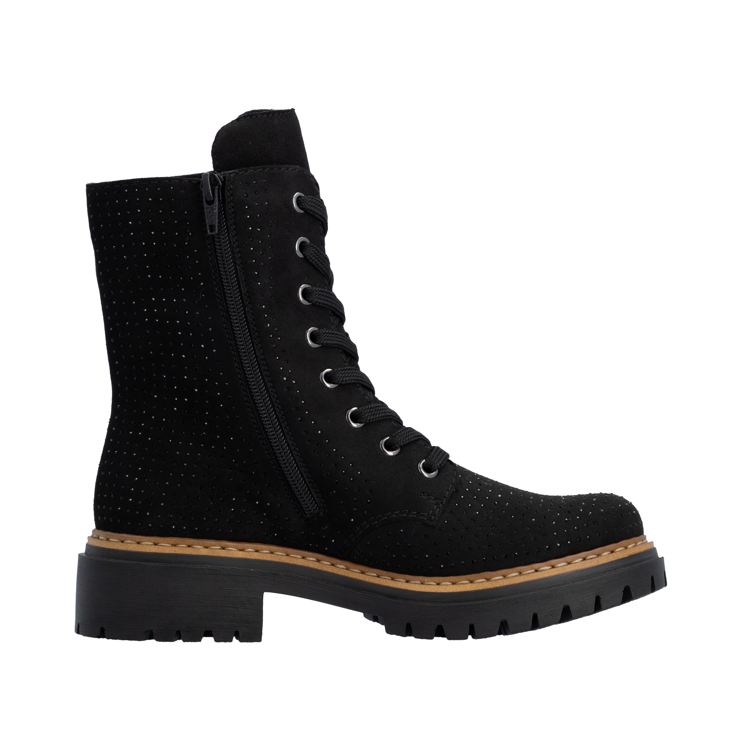 Rieker Schnürboots  Schnürstiefelette, Blockabsatz, mit Glitzersteinchen verziert