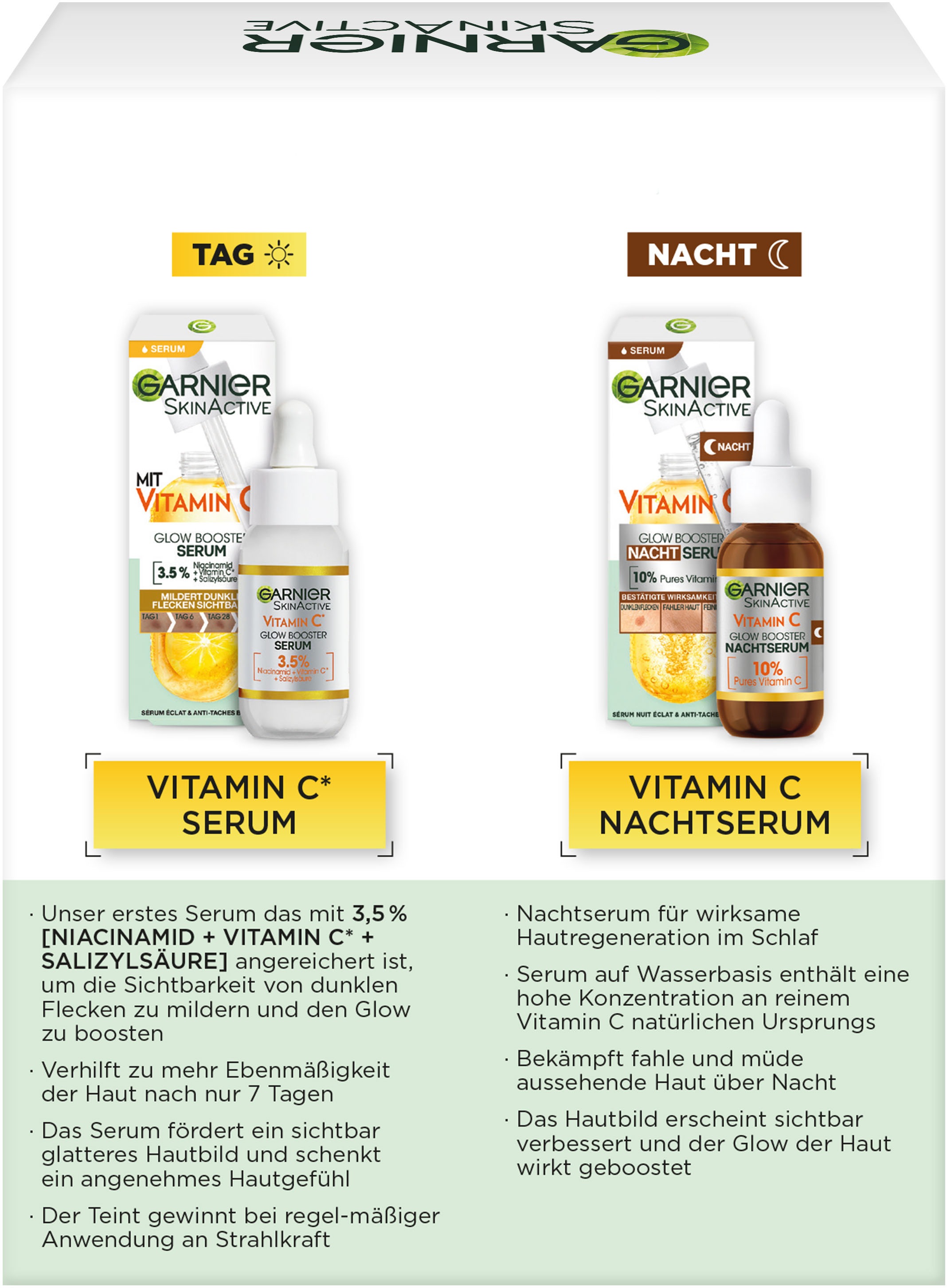 GARNIER Gesichtsserum »Vitamin C Glow Booster Serum Duo« effektivere Hautregeneration, für mehr Glow