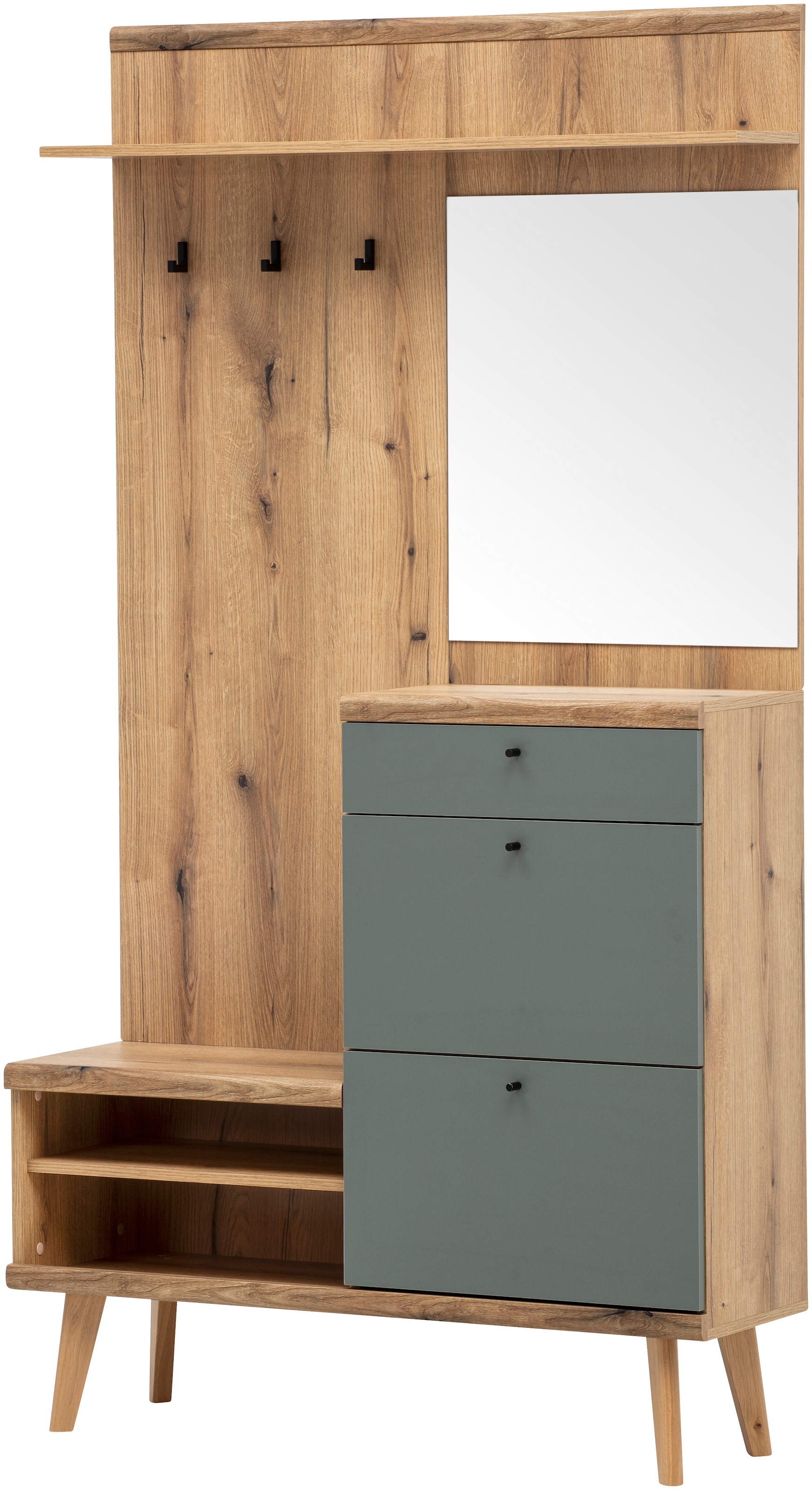 INOSIGN Kompaktgarderobe »Mavas, Garderobe, Garderobenschrank, ScandicDesign, Evoke Eiche/Salbei«, ausreichend Stauraum, für kleine Räume geeignet, 110 cm breit