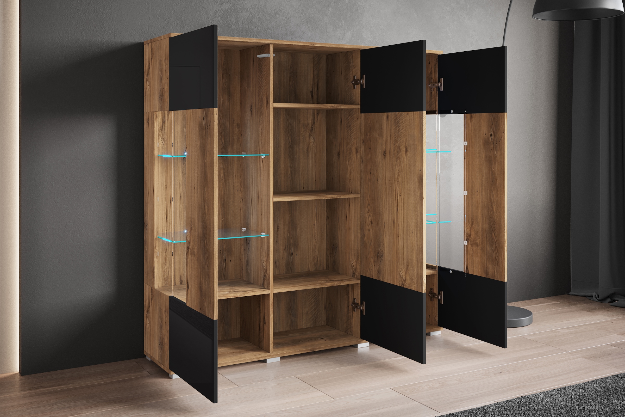 INOSIGN Highboard »Kenia«, Modernes Highboard, mit Glastüren, Breite 135 cm