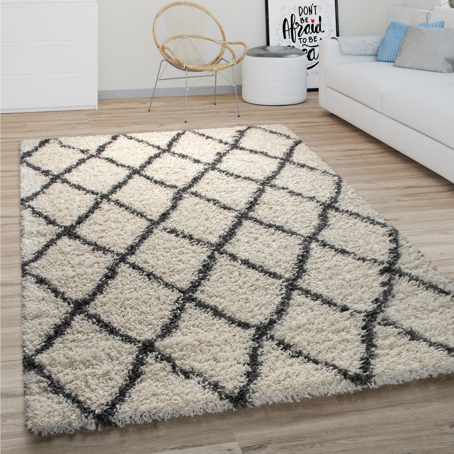 Paco Home Hochflor-Teppich »Kalmar 443«, rechteckig, 40 mm Höhe, Scandi Design, Rauten Muster, weich & kuschelig