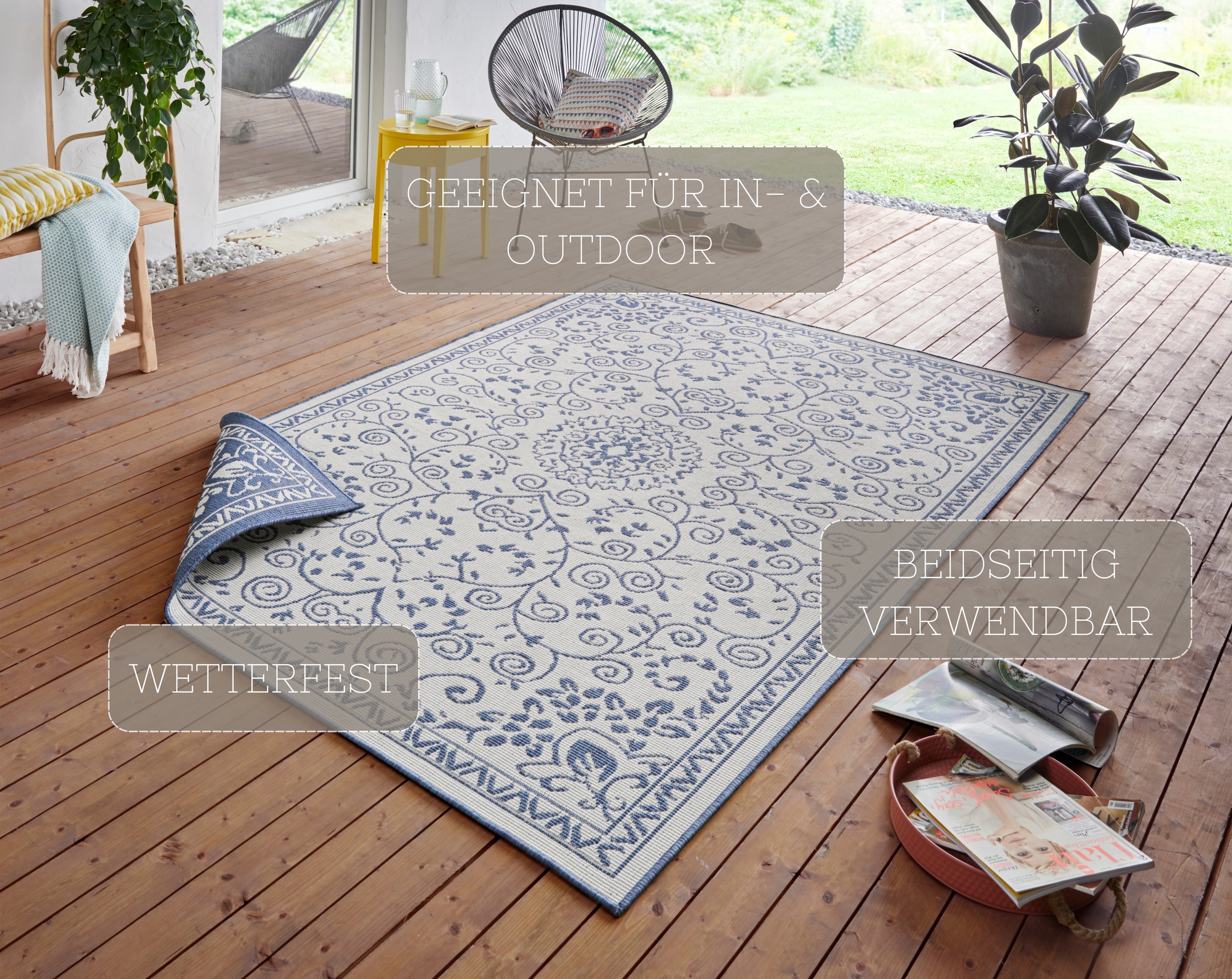 NORTHRUGS Teppich »LEYTE Wendeteppich«, rechteckig, 5 mm Höhe, In-& Outdoor, Teppich, Vintage, Wetterfest, Balkon, Garten, Wohnzimmer