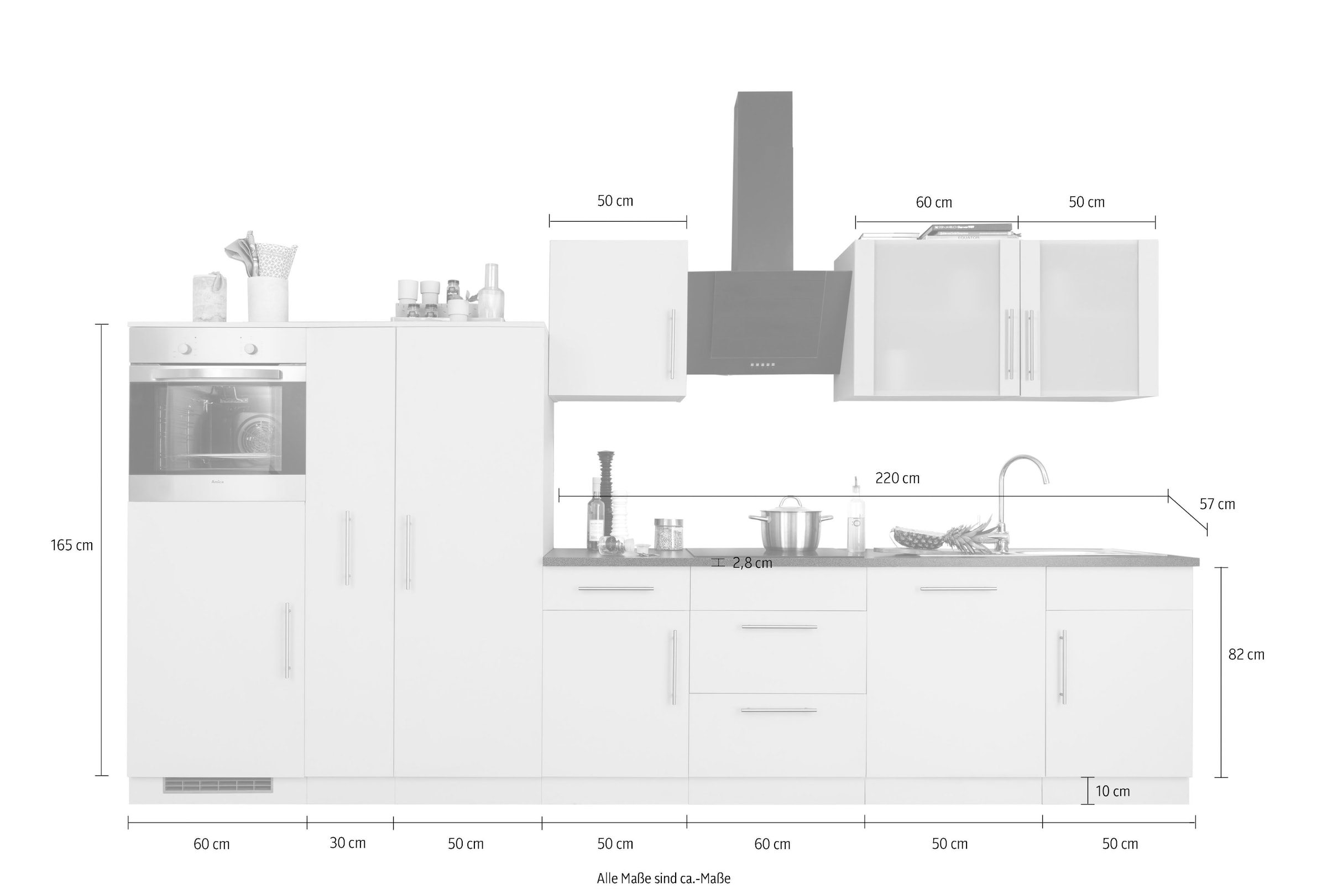 wiho Küchen Küchenzeile »Cali«, ohne E-Geräte, Breite 360 cm auf Rechnung  bestellen