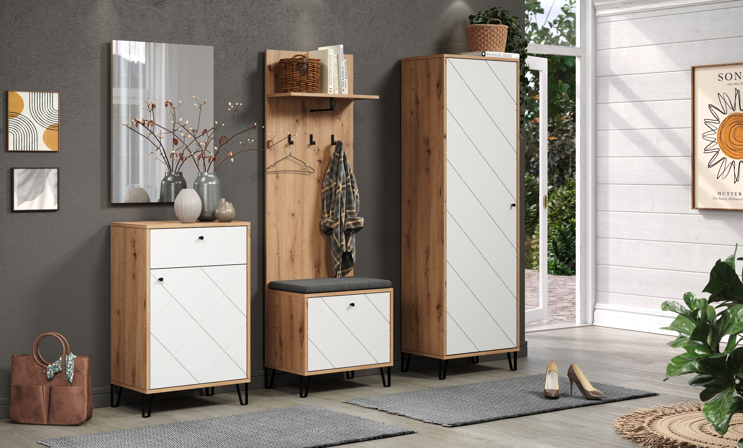Places of Style Garderobenschrank »Tarragona«, (1 St.), Flurschrank mit ausziehbarer Kleiderstange - (B/T/H) 63/40/194 cm