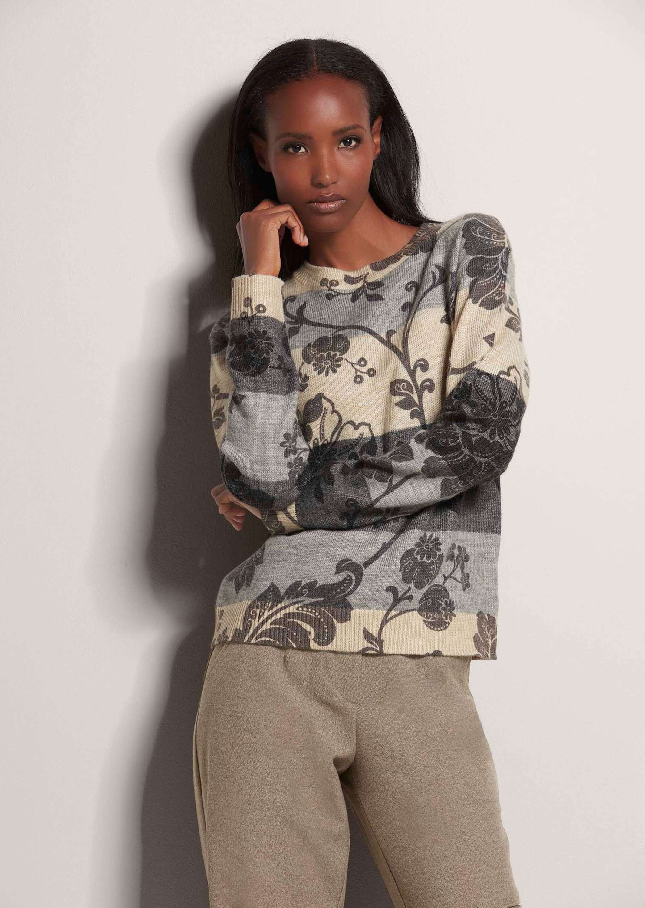 MADELEINE Longpullover »Strickpullover Rundhals-Pullover im Muster-Mix«