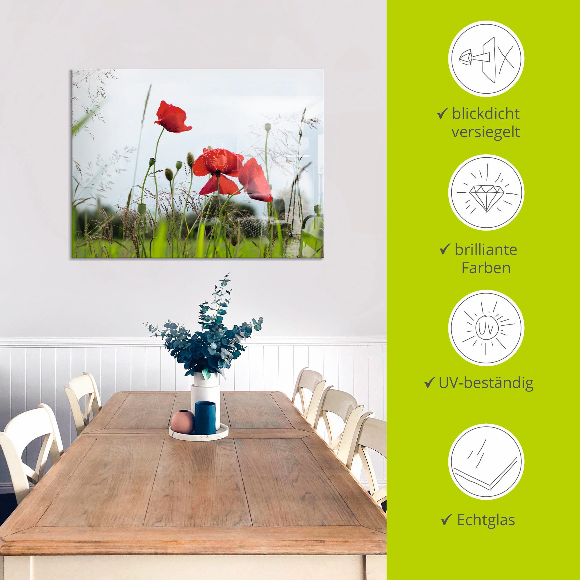 Artland Glasbild »Mohnblumen I« Blumen 1 Stk. tlg. in verschiedenen Größen