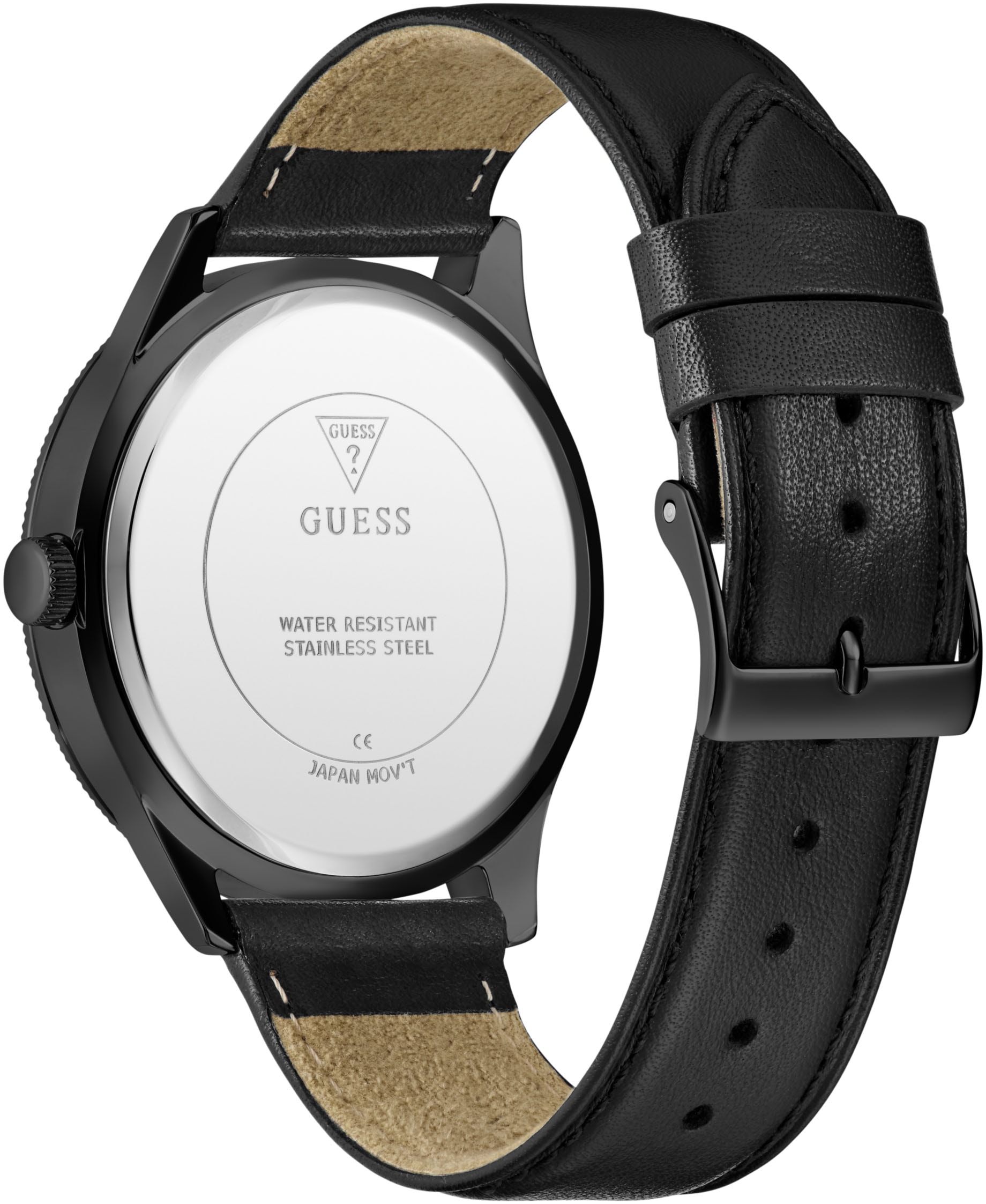 Guess Quarzuhr »DEX« Armbanduhr, Herrenuhr, Lederarmband, Mineralglas, analog