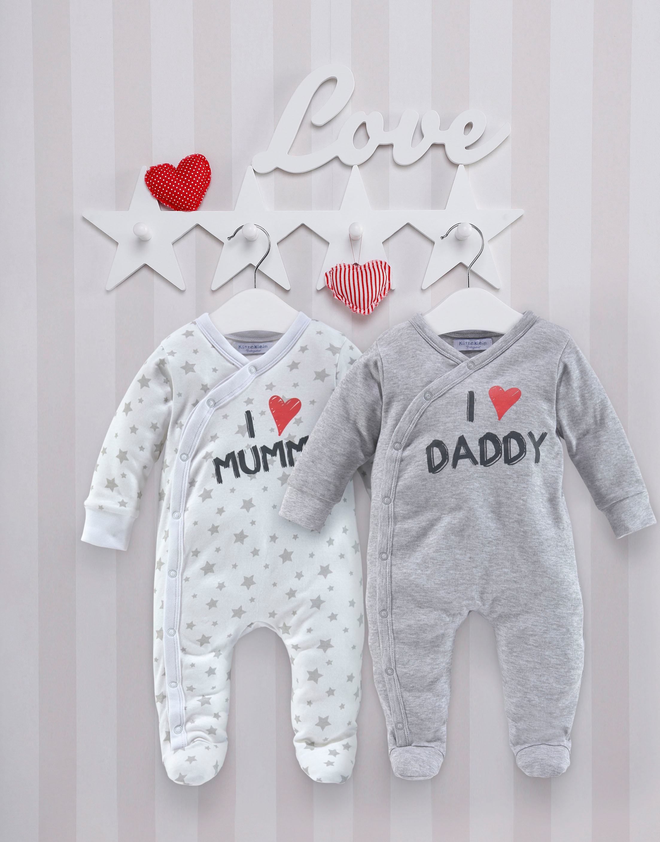 Klitzeklein Schlafoverall »I love Mummy / I love Daddy«, (Packung, 2 tlg.,  2er-Pack), aus Bio-Baumwolle, Baby-Overalls bei ♕