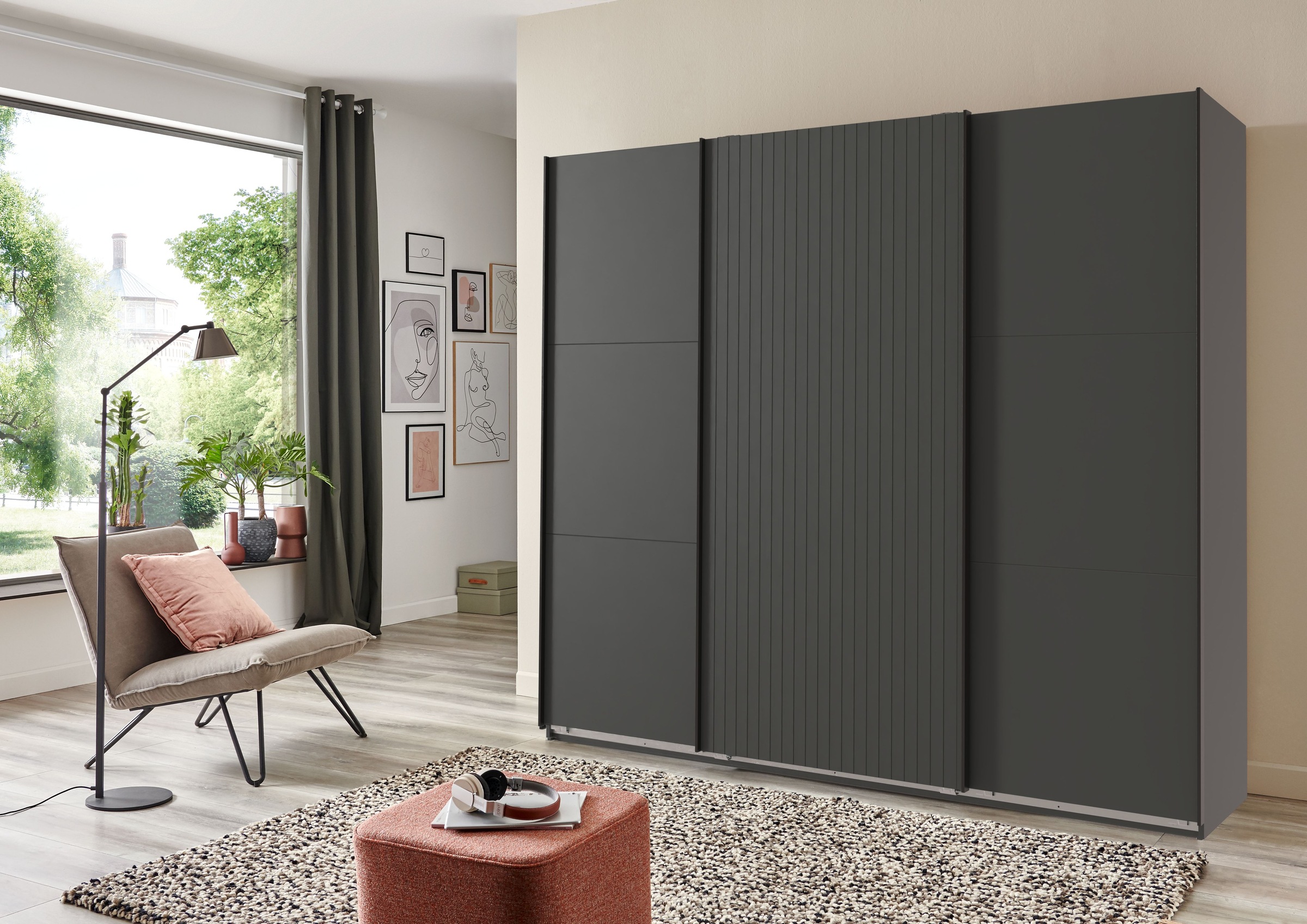Wimex Schwebetürenschrank »Andorra by fresh to go«, Mit 3D-Leisten für Akustikpaneel-Optik