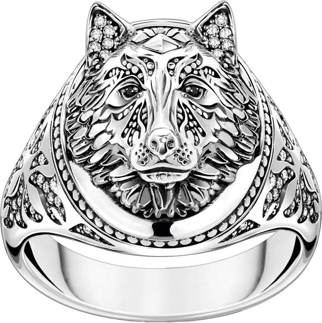 THOMAS SABO Siegelring »Wolf-Optik mit Steinen Silber, TR2452-643-21-54-68«, mit Zirkonia (synth.)