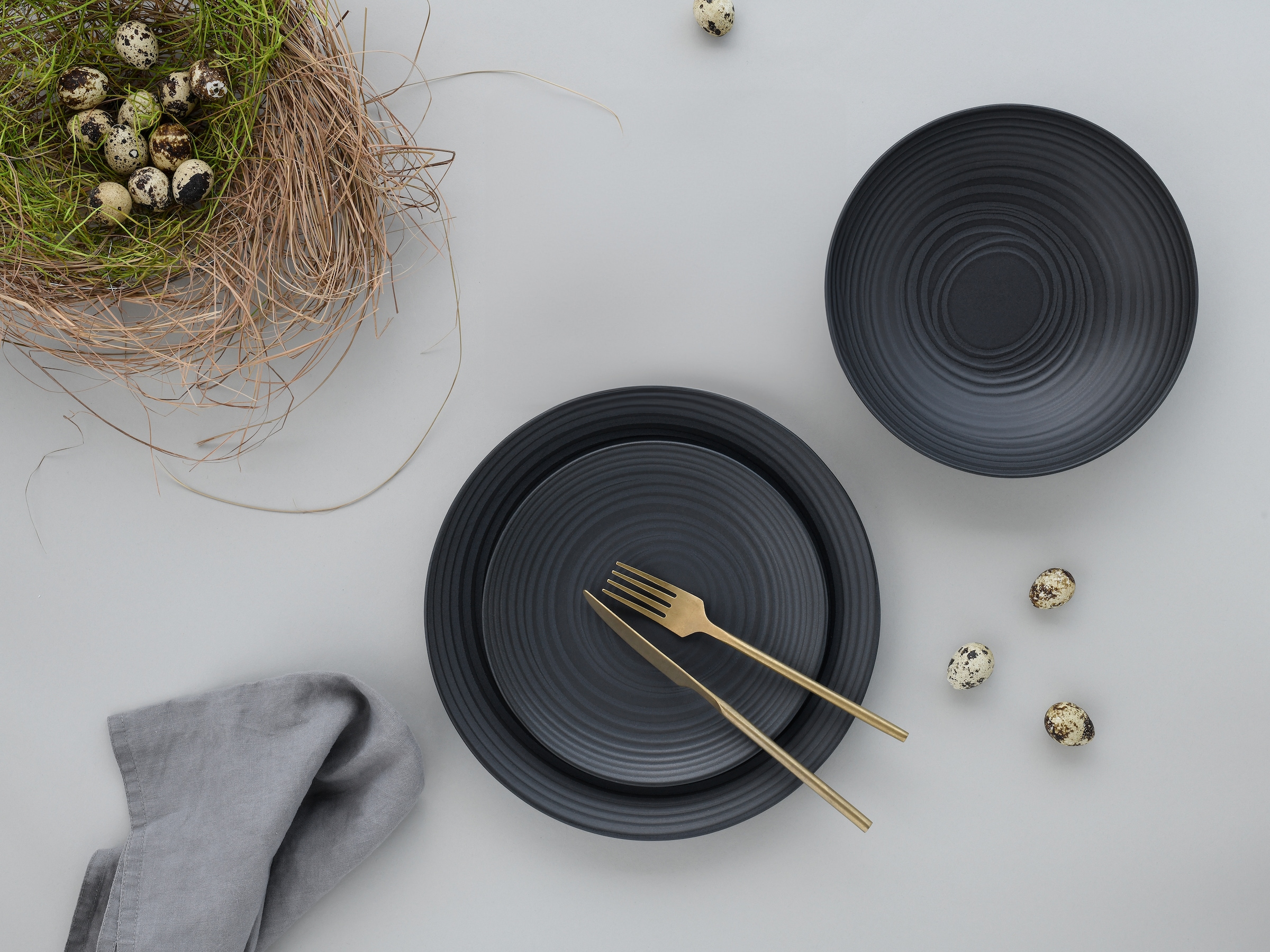 CreaTable Teller-Set »Lava Stone Black, Tellerset 18-tlg« Seidenmatte Glasur