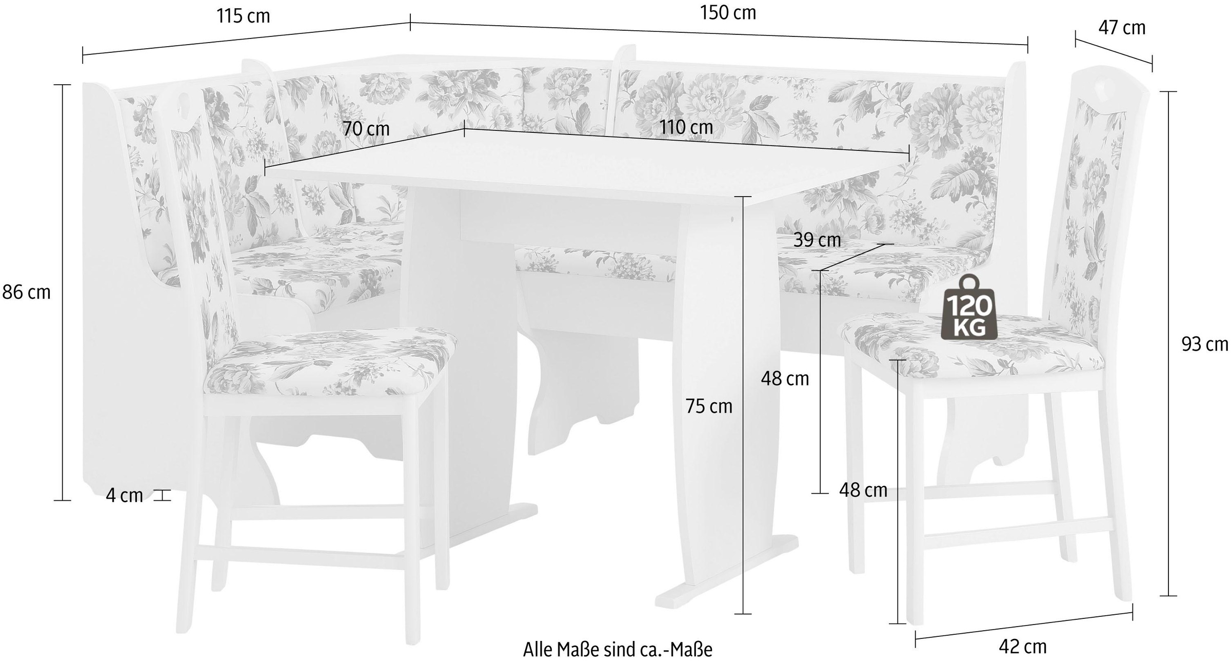 (Set, Landhausstil kaufen auf Rechnung im 4 tlg.), 3«, Eckbankgruppe Home affaire »Minden rustikalen