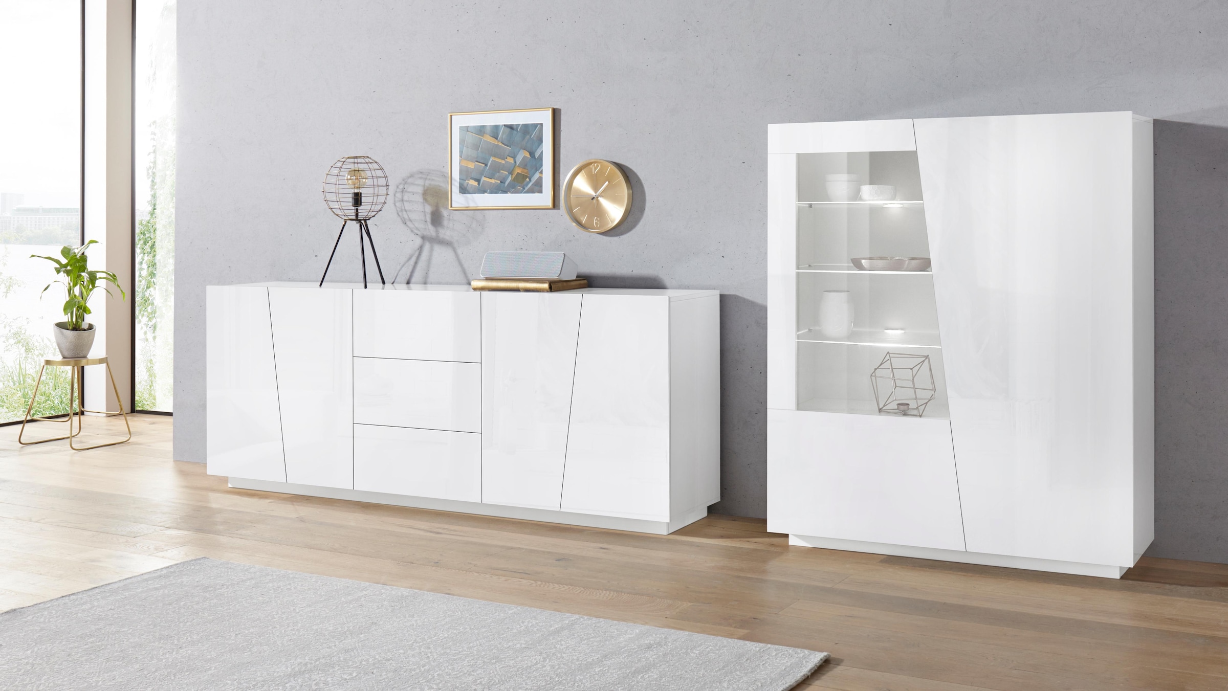 INOSIGN Highboard »Vega, Hochschrank, Hochkommode, Schrank«, mit 2 Türen mit Glaseinsatz, Höhe 146 cm