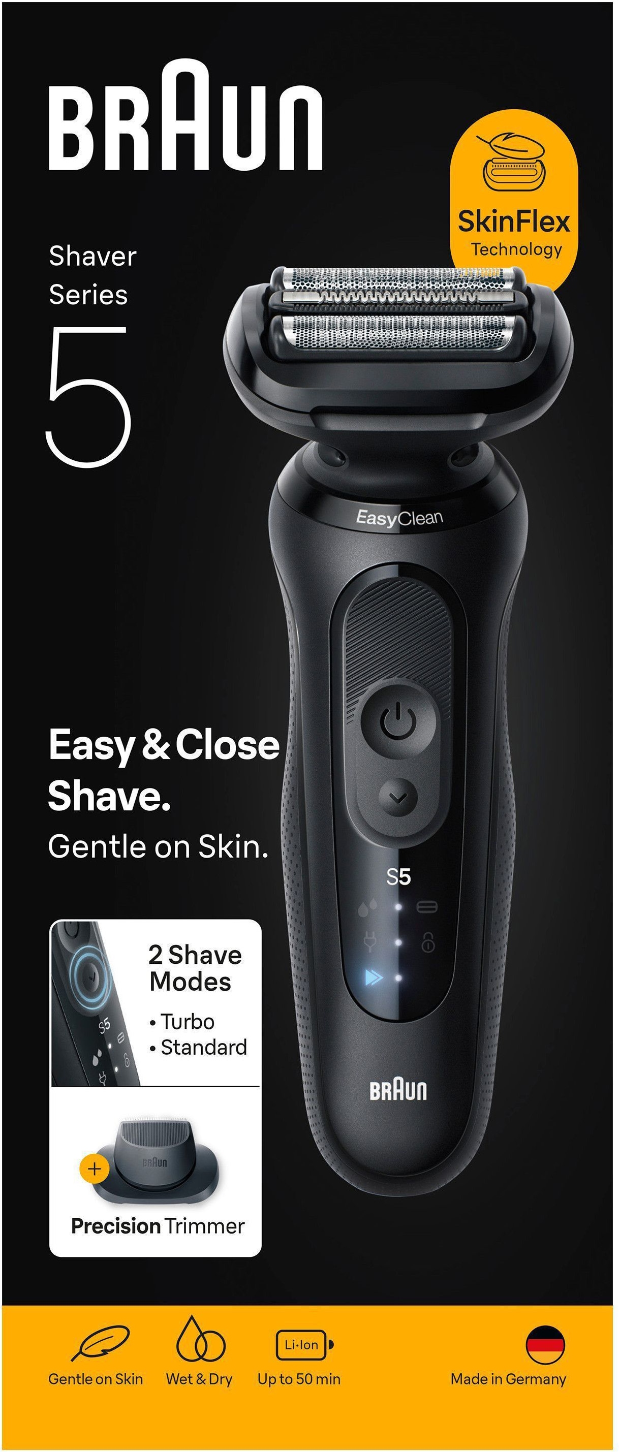 Braun Elektrorasierer »Series 5 52-N1200s« 1 Stk. Aufsätze 100% wasserdicht, Präzisionstrimmer-Aufsatz, Bis zu 50 Min