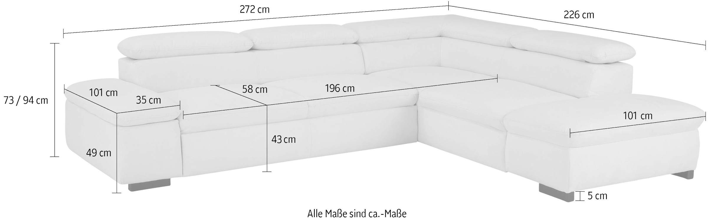 Home affaire Ecksofa »Alberto L-Form«, mit Kopfteilverstellung, wahlweise mit Bettfunktion