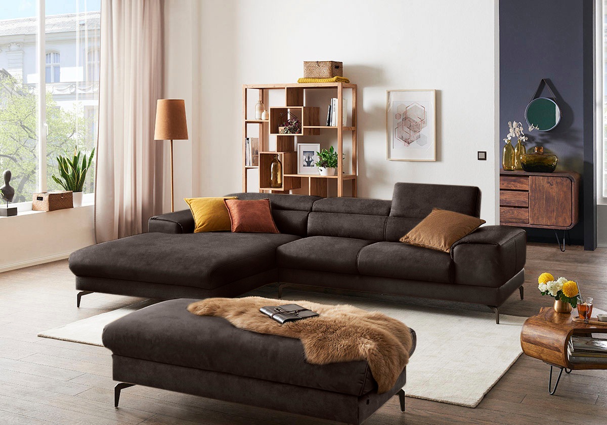 W.SCHILLIG Ecksofa »piedroo, Designsofa mit tollem Sitzkomfort, elegant und bequem, L-Form«, Kopfteilverstellung, wahlweise mit Sitztiefenverstellung, Breite 303cm