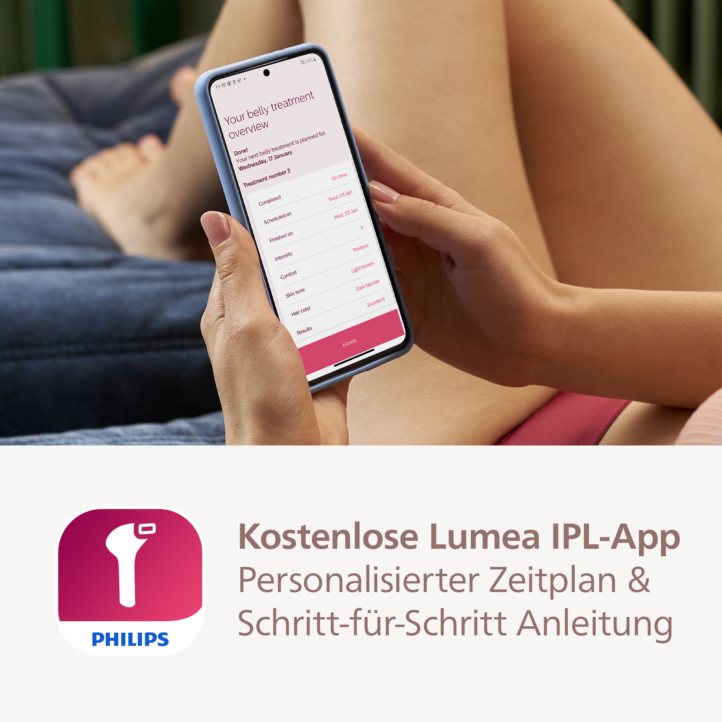 Philips IPL-Haarentferner »Lumea S8000 BRI947/00«, 450.000 Lichtimpulse, 4 Aufsätze (Achseln, Bikinizone, Körper und Gesicht)