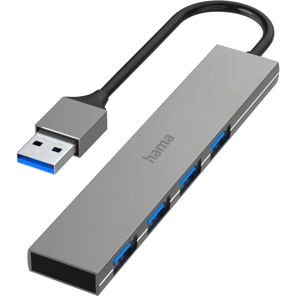 Hama USB-Adapter »USB-Hub, 4 Ports, USB 3.0, 5 Gbit/s, Alu, Ultra Slim USB-Hub«, USB 3.0 Typ A zu USB 3.0 Typ A, 15 cm
