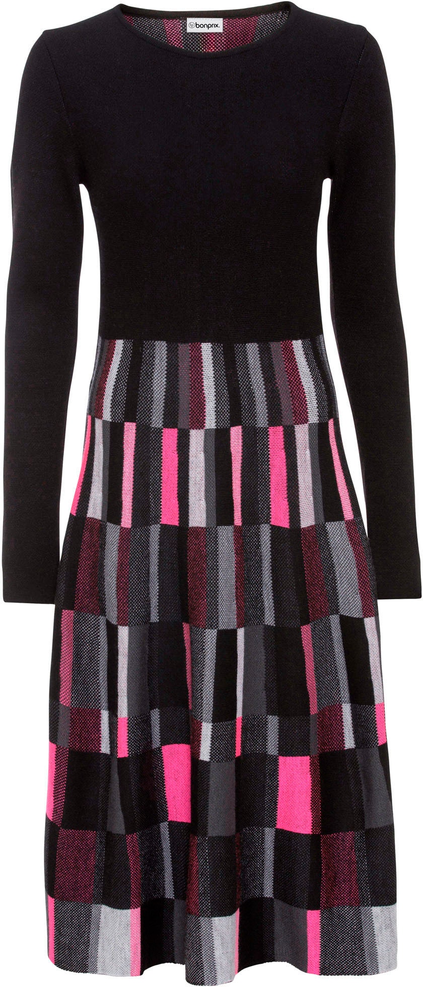 bonprix Strickkleid »Ausgestelltes Jacquard-Strickkleid« aus Polyacryl, ausgestellte Passform, ausgestelltes Jacquard-Design