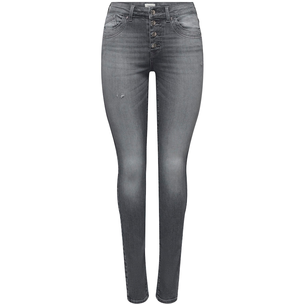 ONLY Skinny-fit-Jeans »ONLBLUSH MW BUTTON REA DNM EXT« mit Destroyed Effekt