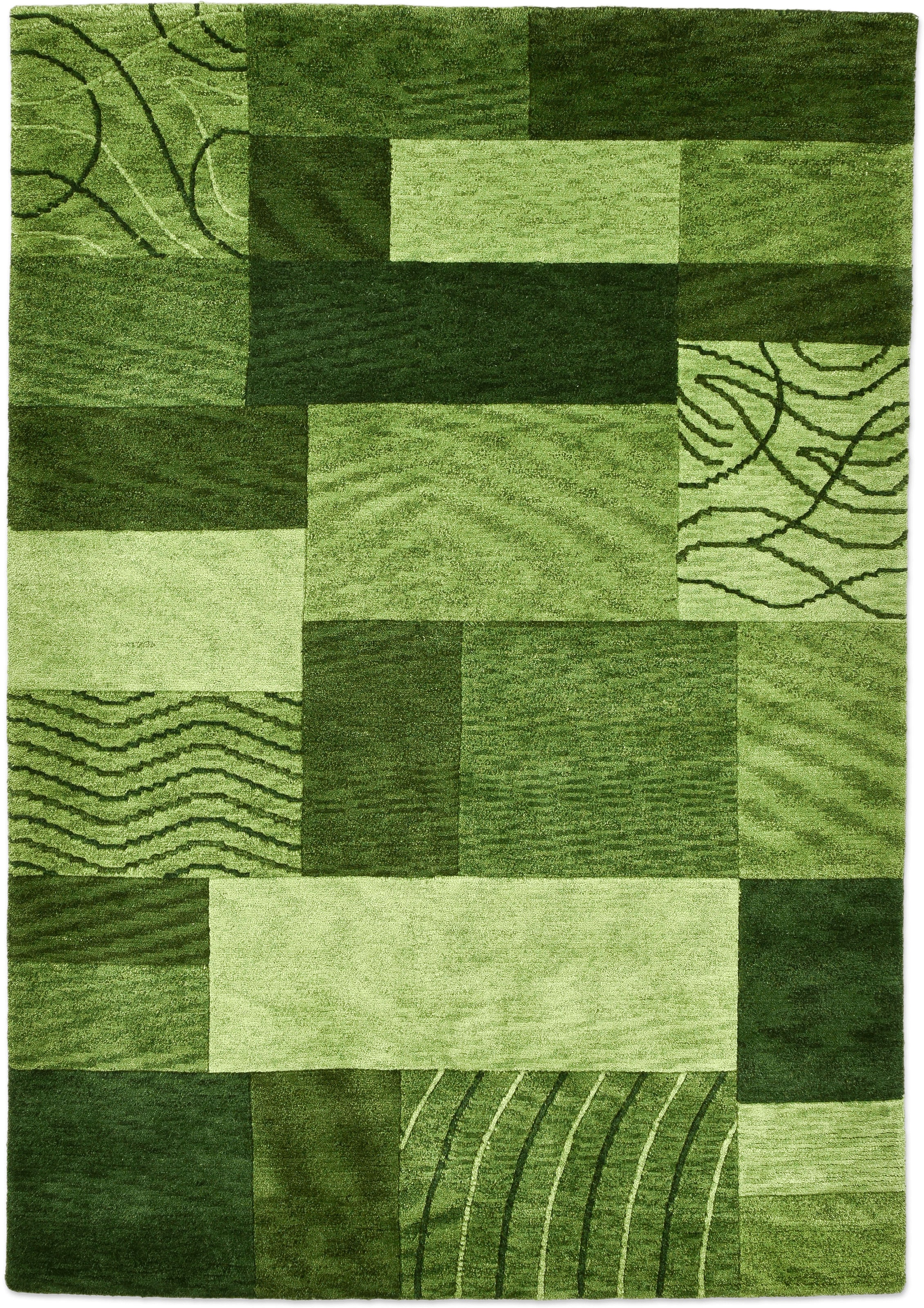 THEKO Wollteppich »Domas 4028« rechteckig 12 mm Höhe Kurzflor, reine Wolle, handgeknüpft, modernes Patchwork Design