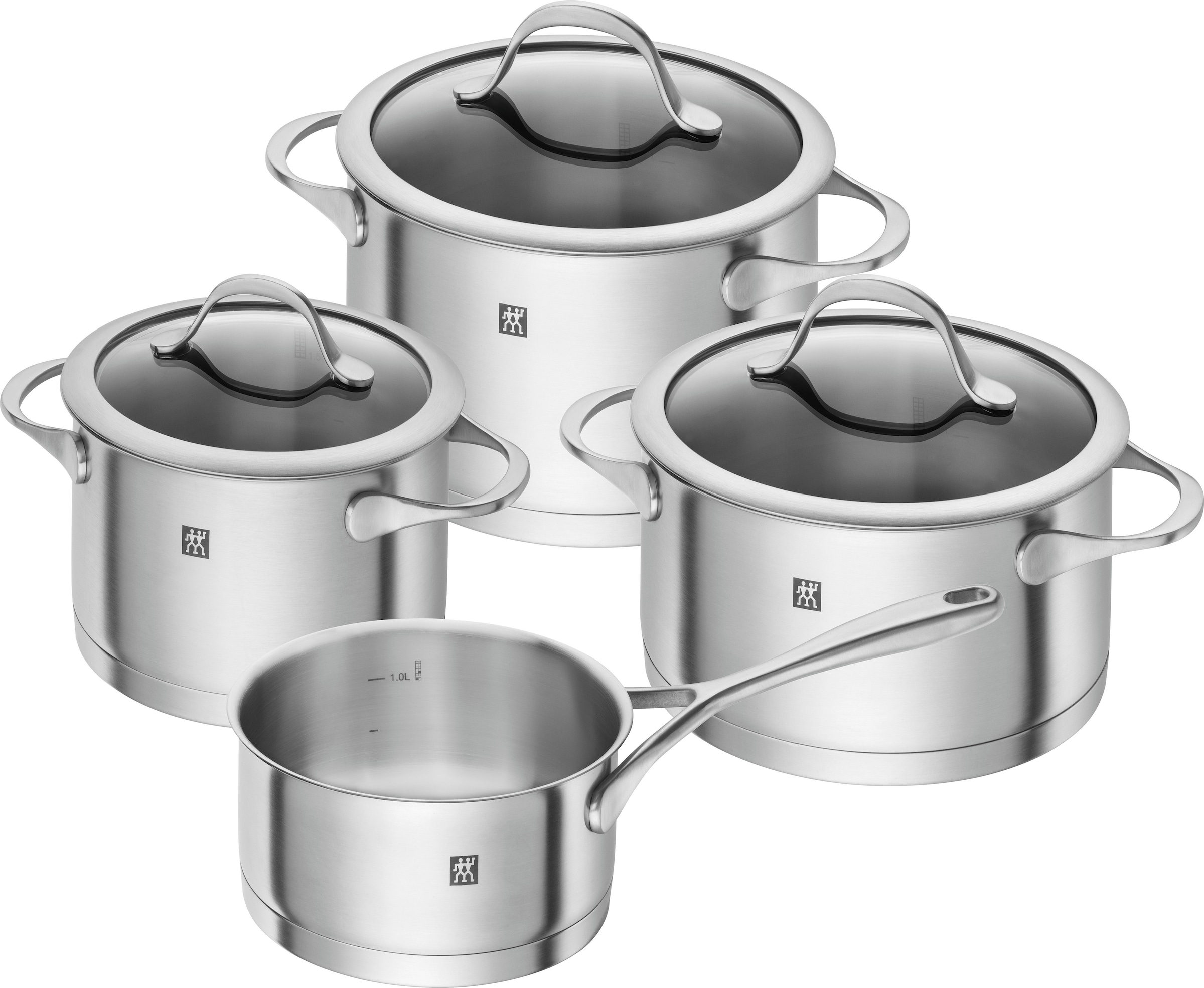 Zwilling Topf-Set "Essence" Set, je 1 Kochtopf Ø 16/20 cm, 1 Bratentopf Ø 20 cm, 1 Stieltopf Ø 16 cm, 7 Stk. tlg. Edelstahl 18/10