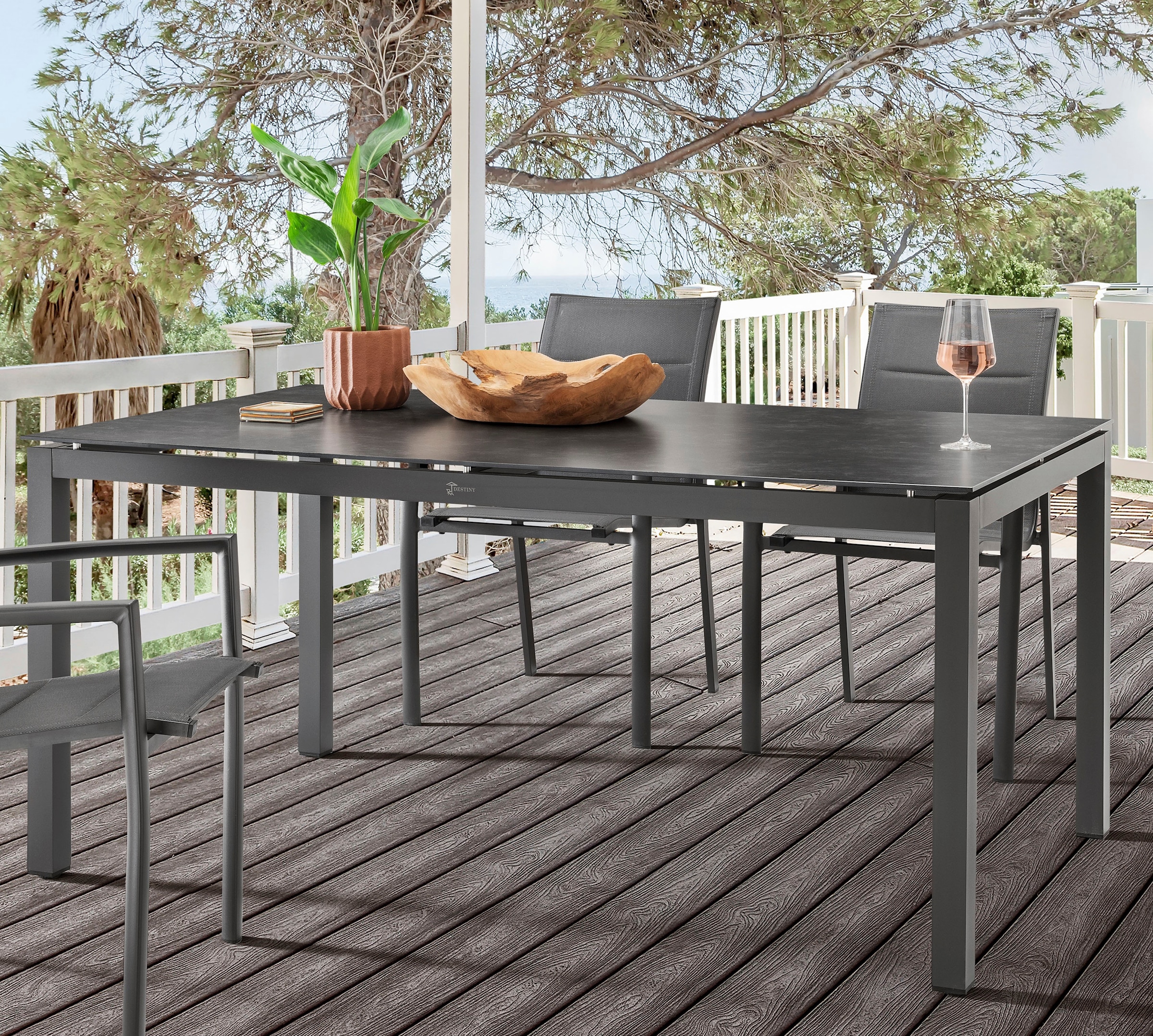 Destiny Garten-Essgruppe »COSTA CREMONA« 5 Stk. tlg. 4 Stapelsessel Textilene, 1 Tisch 160x90x74 cm