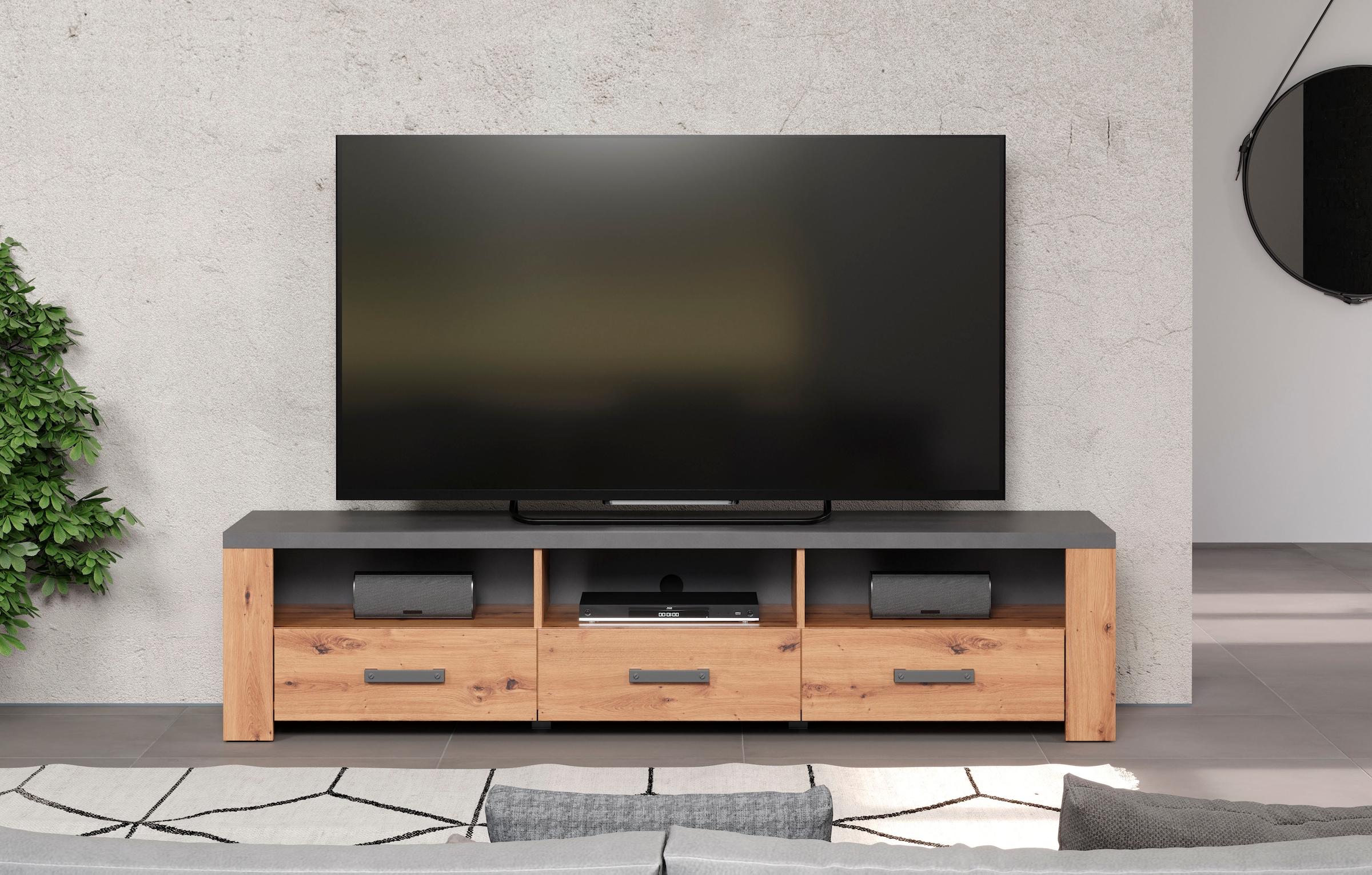 Home affaire TV-Board »Ambres«, (1 St.), matte Echtholzoptik, ca. Maße BxH:  180x43 cm, TV Schrank, Eiche bequem bestellen