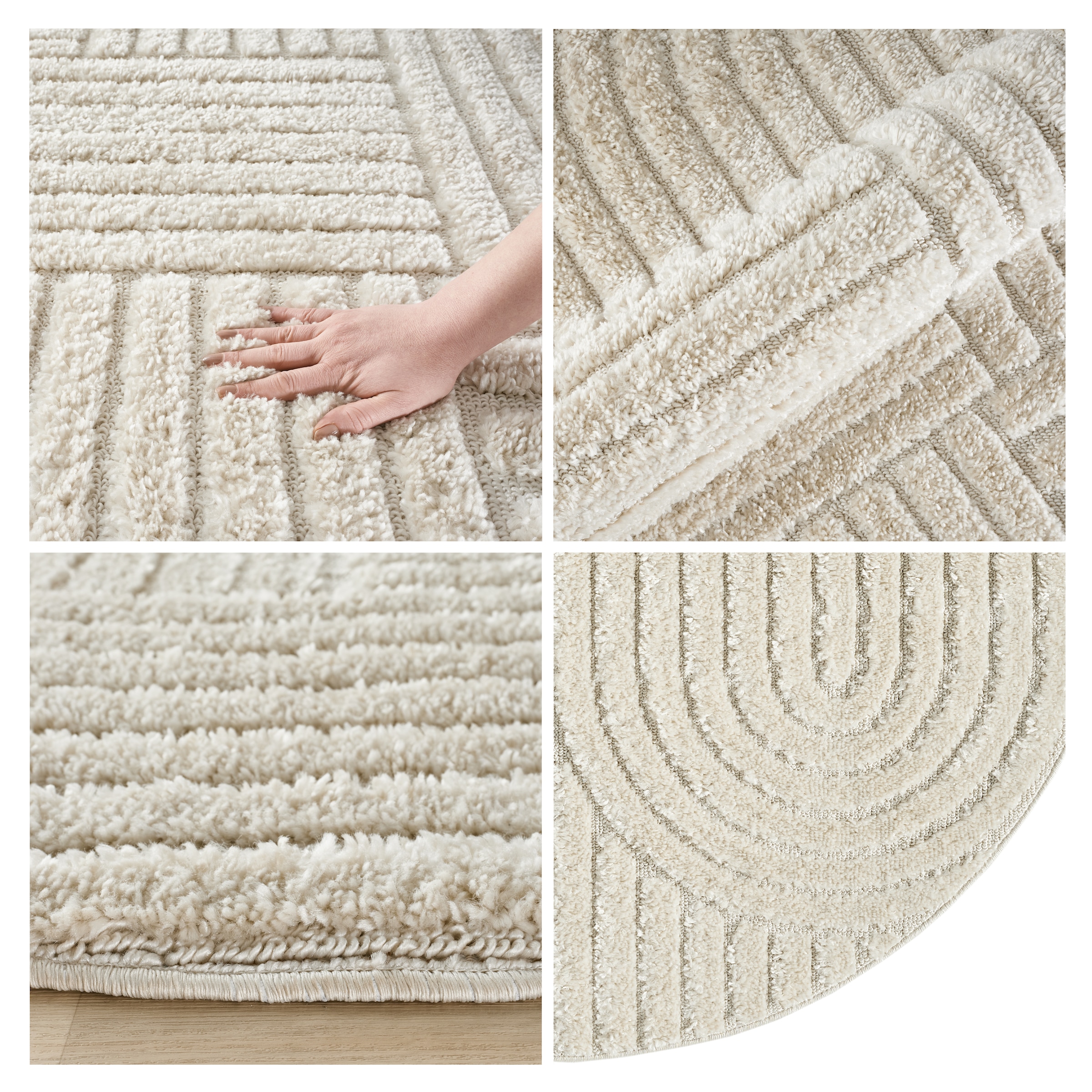 OTTO home Teppich »Jonne, Boho-Design, Scandi, Designteppich« rund 20 mm Höhe Hoch-Tief, 3D Optik, skandinavischer Stil, Wohnzimmer, Schlafzimmer