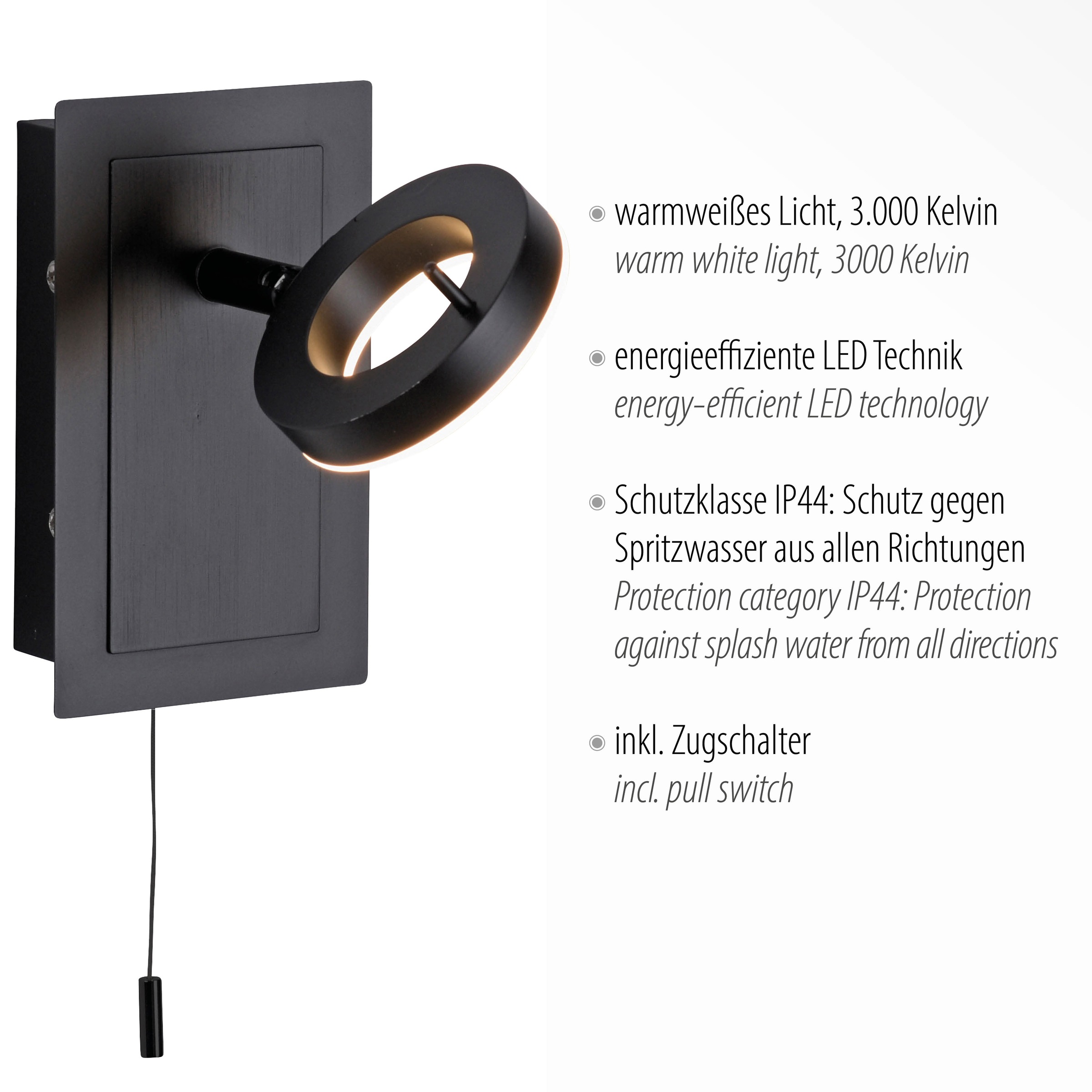 Paul Neuhaus Wandleuchte »SILEDA«, 1 flammig, Leuchtmittel LED-Board | LED fest integriert, LED, IP44, Schalter, Zugschalter
