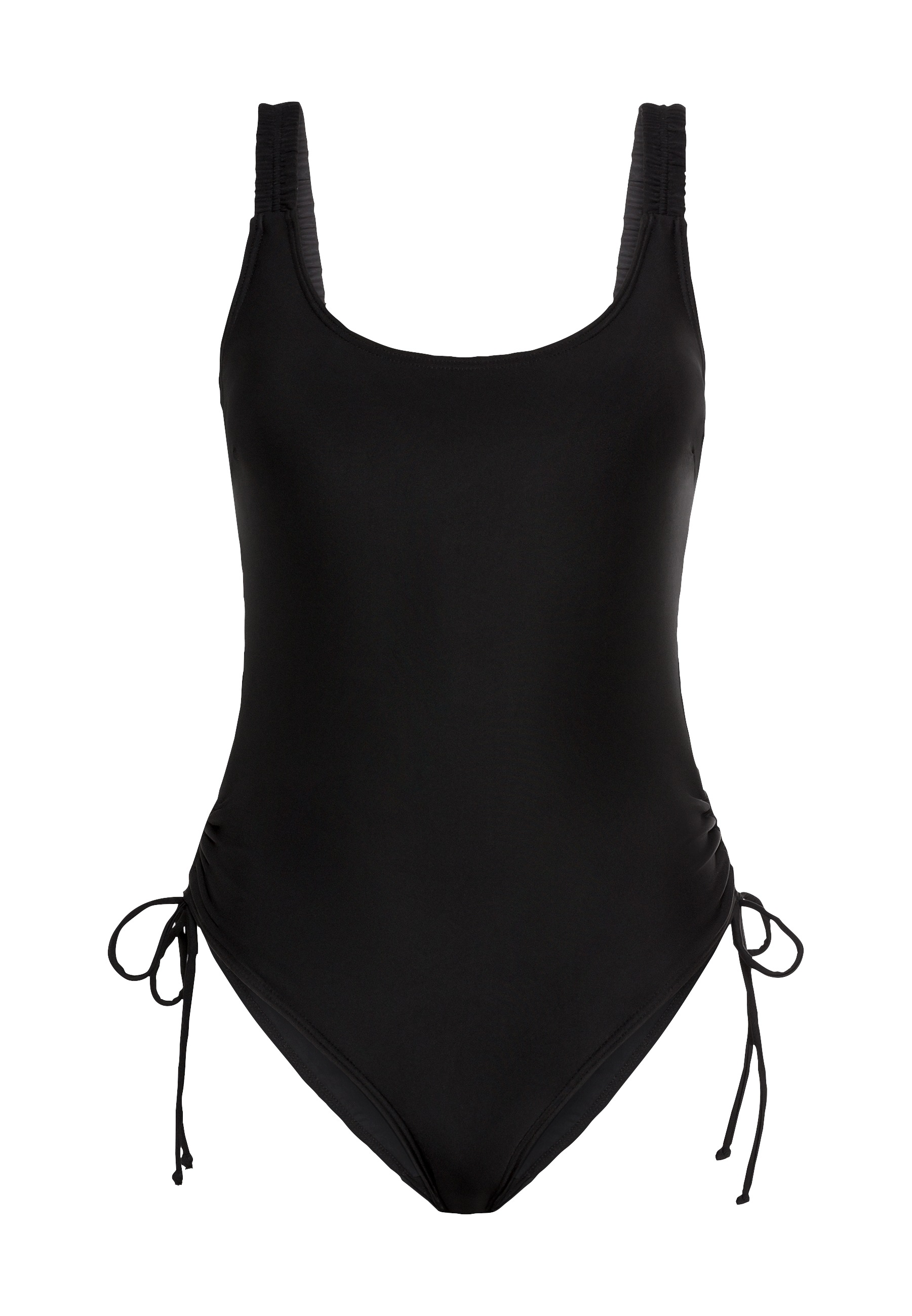 LSCN by LASCANA, Damen, Badeanzug »Gina« mit gerafften Trägern, schwarz, Cup C/D, 34 - Cup C/D, schwarz, Modische Raffungen an Trägern und am 