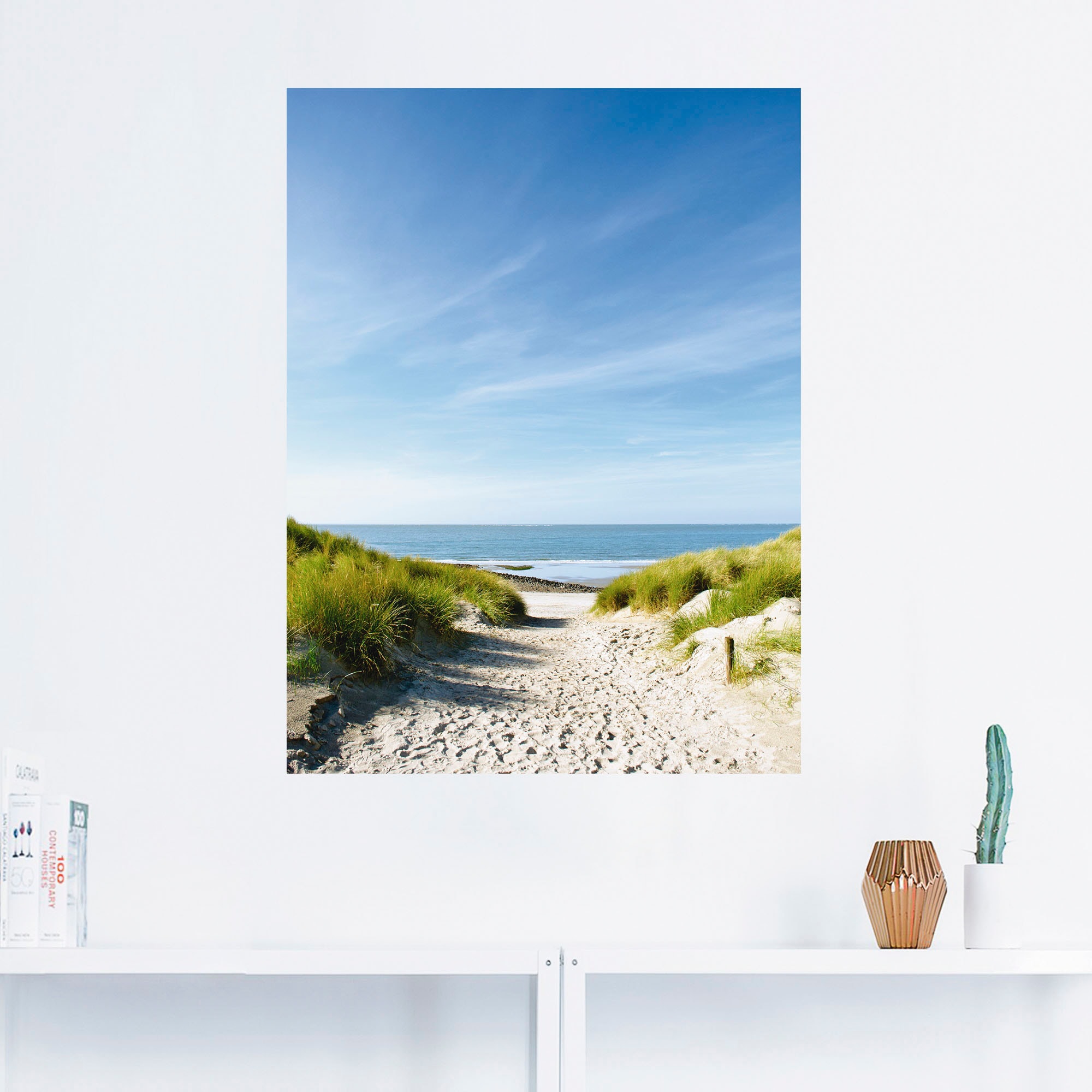 Artland Wandbild »Strand mit Sanddünen und Weg zur See«, Strand, (1 St.), als Alubild, Outdoorbild, Leinwandbild, Poster, Wandaufkleber