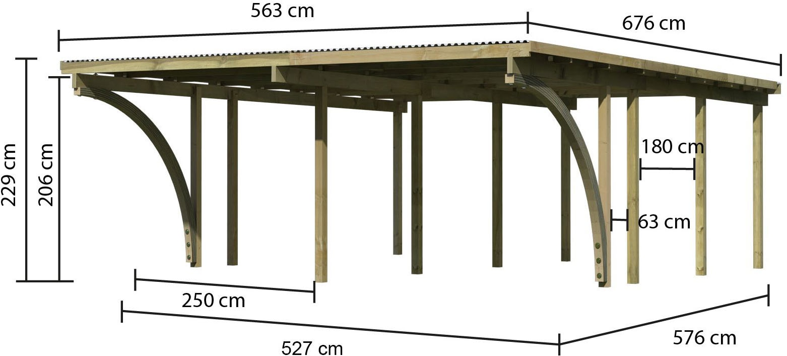 Karibu Doppelcarport »»ECO 2« Variante C , kesseldruckimprägniert« Massivholz 509 cm KDI aus Masivholz