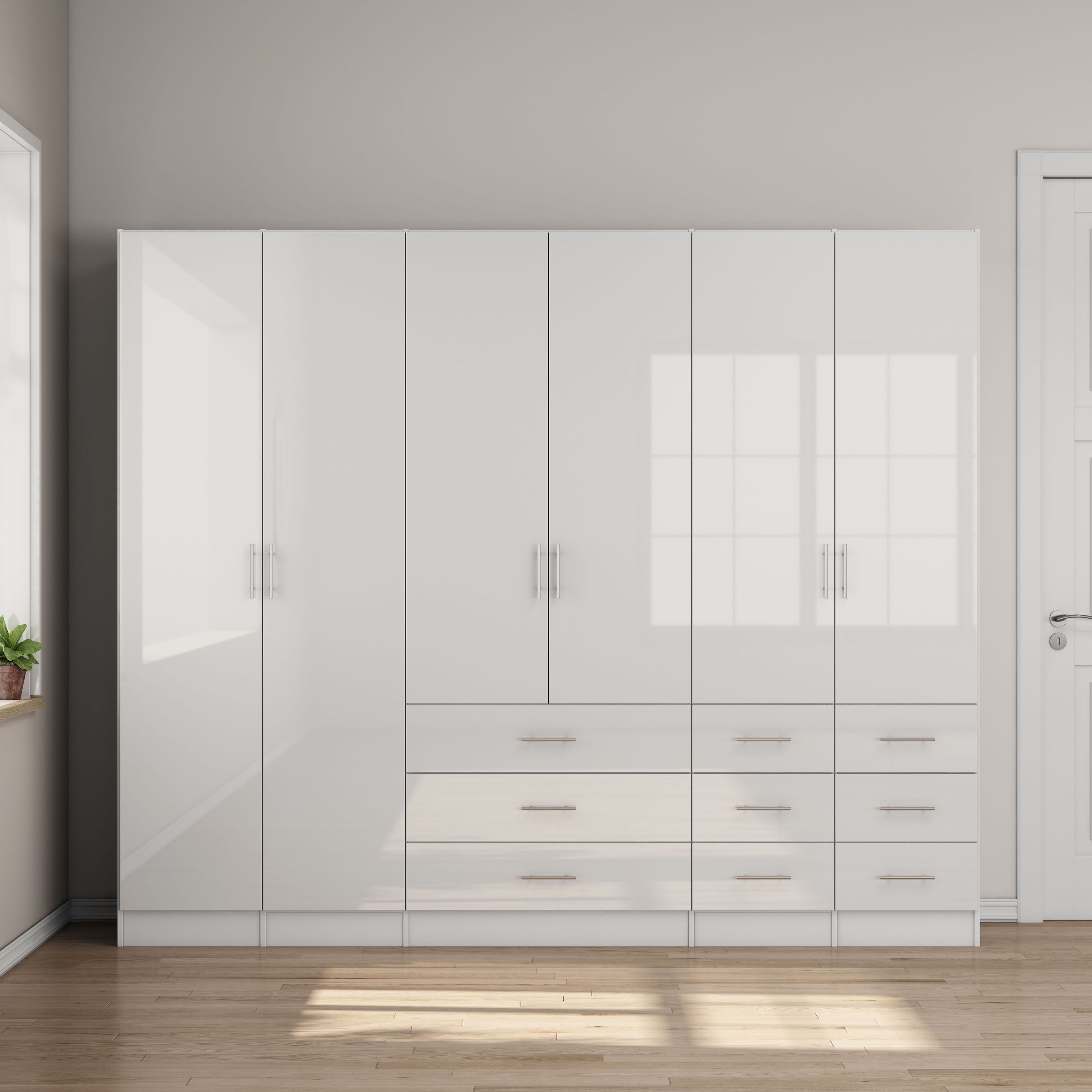 OTTO home Kleiderschrank »Trento Schlafzimmerschrank Garderobe Hochglanz Bestseller« Schrank mit 6 Türen und 9 Schubladen, höchglänzende Fronten