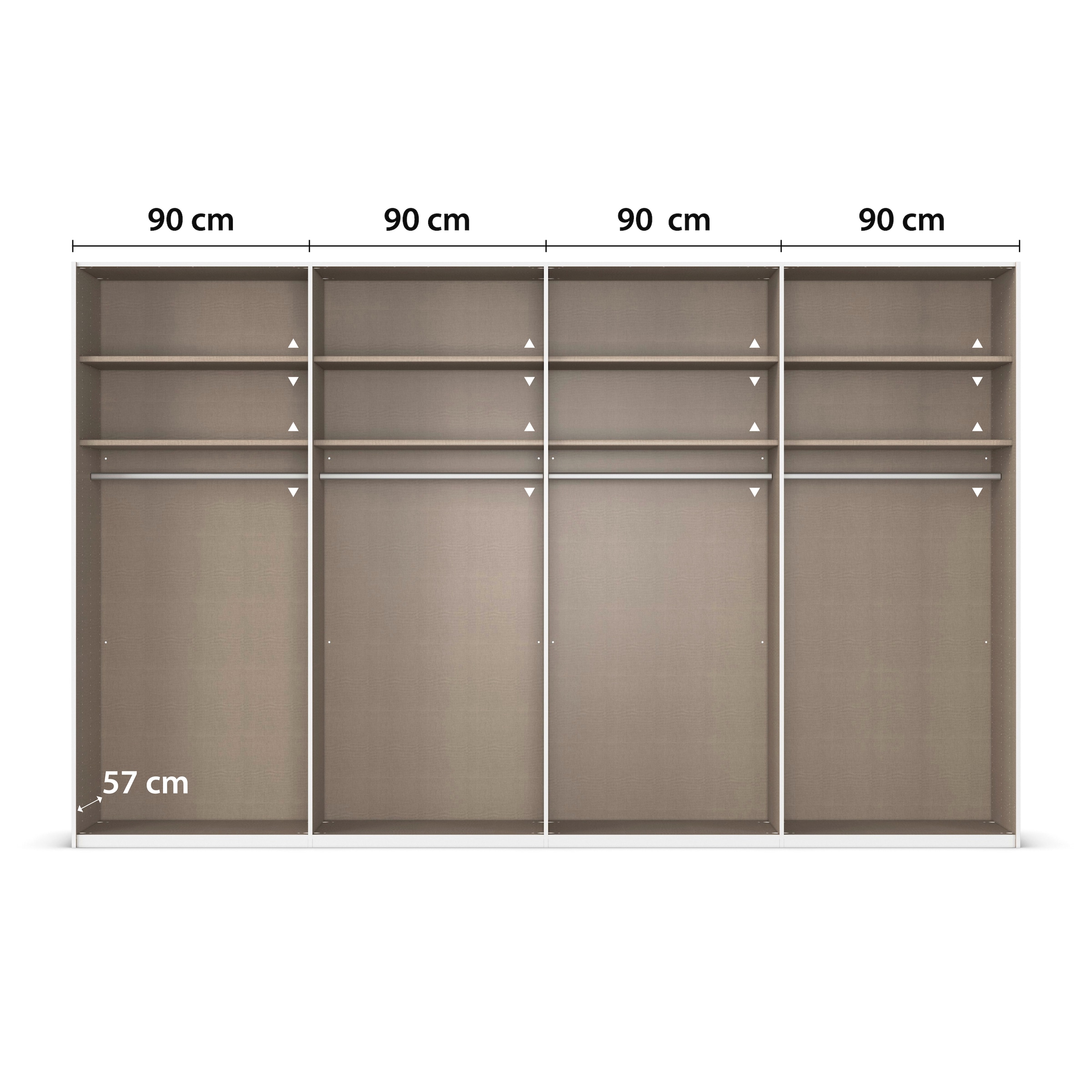 rauch Schwebetürenschrank »Kleiderschrank Schrank Garderobe Schlafzimmerschrank SCALE-FYRA«, edle Türen viergeteilt Glas matt/glänzend viele Farben MADE IN GERMANY