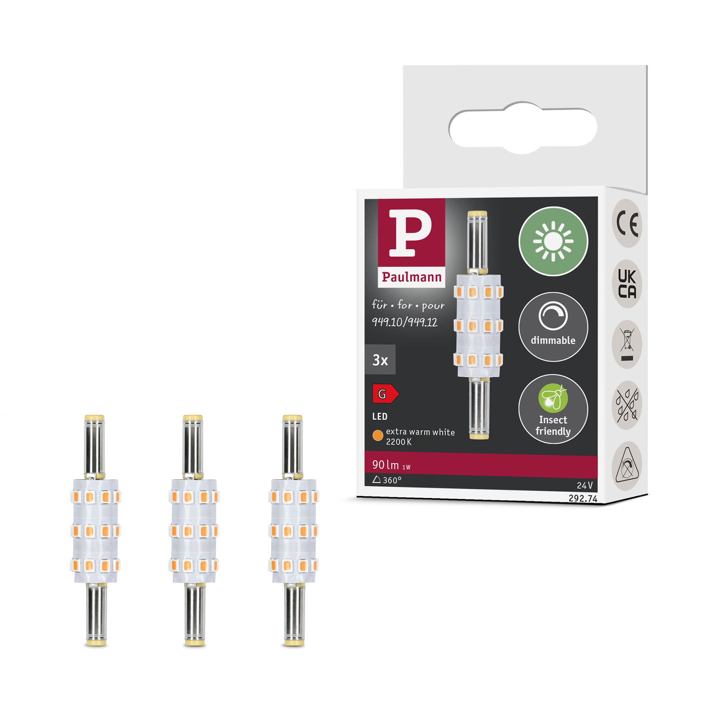 Paulmann LED-Leuchtmittel »3er Pack 90lm 2200K 24V« Niedervolt-Steckverbinder 5,5 mm/2,5 mm 3 Stk.