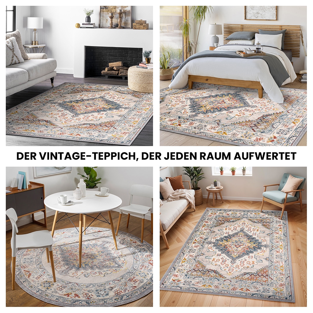Livabliss Teppich »CASABLANCA«, rund, 13 mm Höhe, Vintage Orientteppich, Kurzflor Boho Wohnzimmerteppich, Läufer