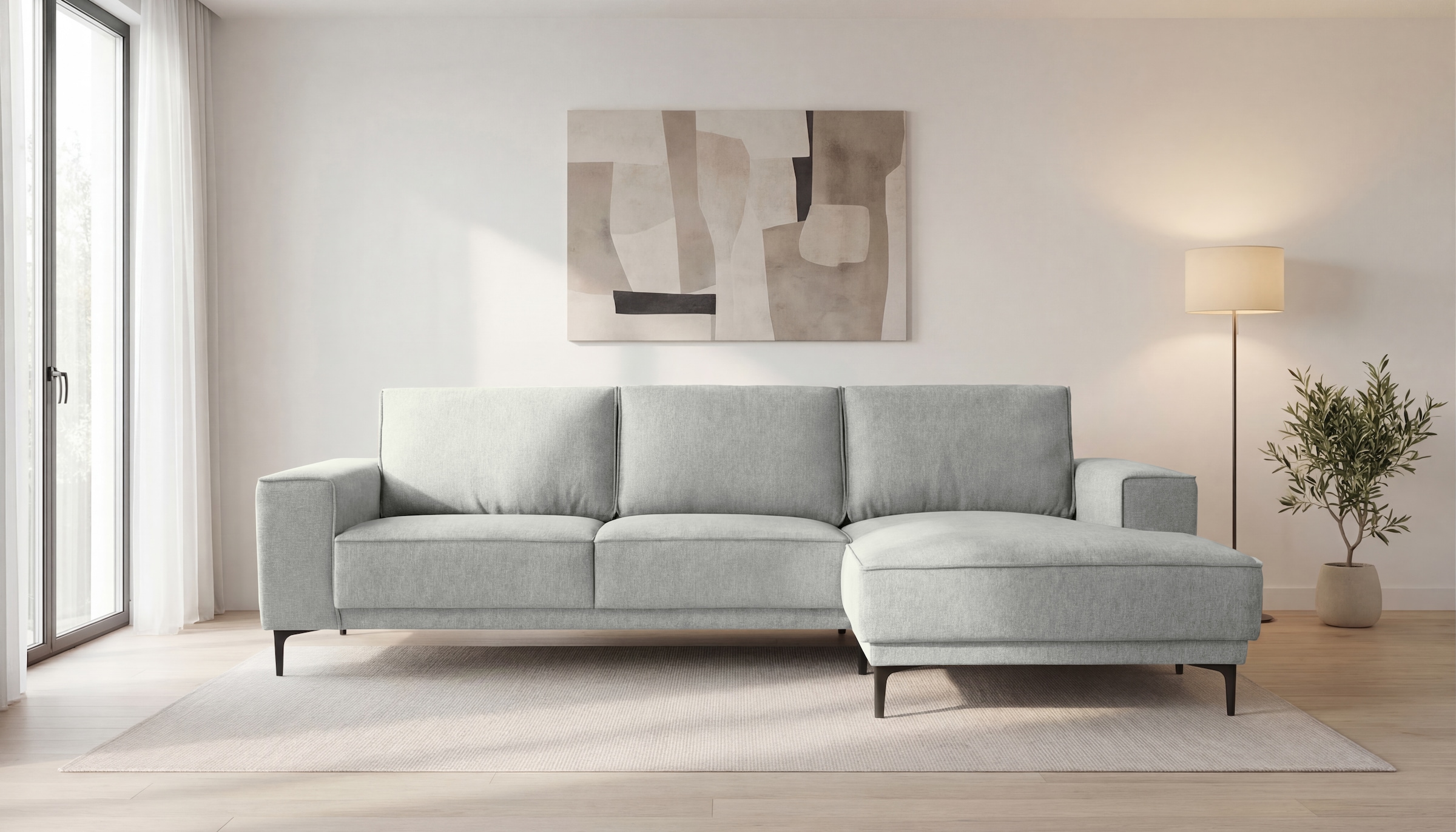 OTTO home Ecksofa »OLAND Struktur L-Form, B: 280 cm, Skandi-Design« L-Form, 280 cm, Wellenunterfederung, Skandi-Design, Metallfüße