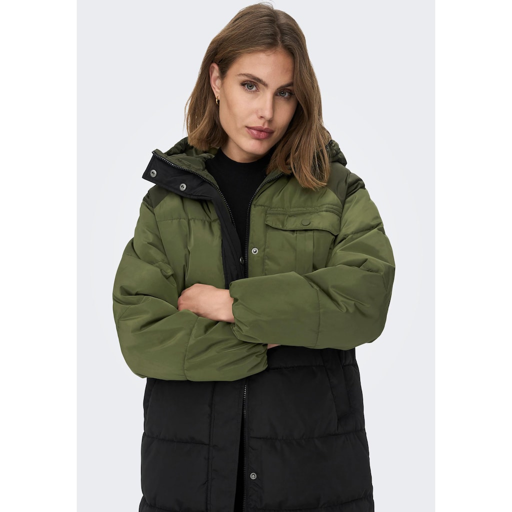 ONLY Steppmantel »ONLBECCA LONG PUFFER CC OTW« Colorblock Design ONLY Steppmantel »ONLBECCA LONG PUFFER CC OTW« Colorblock Design
