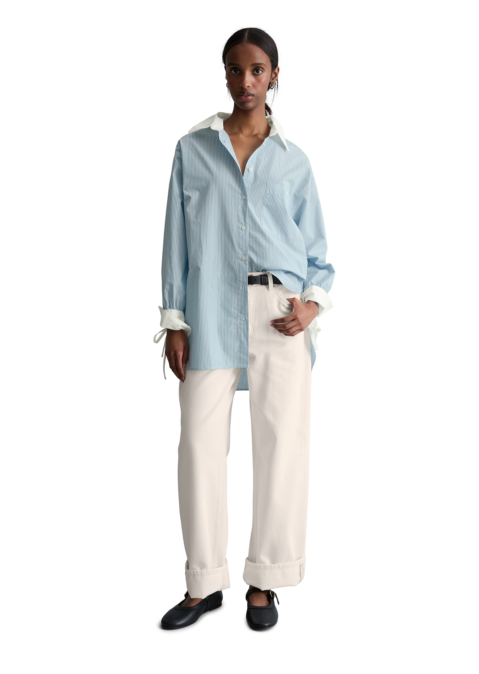 Marc O'Polo DENIM Langarmbluse Streifenbluse loose aus Papertouch Popeline