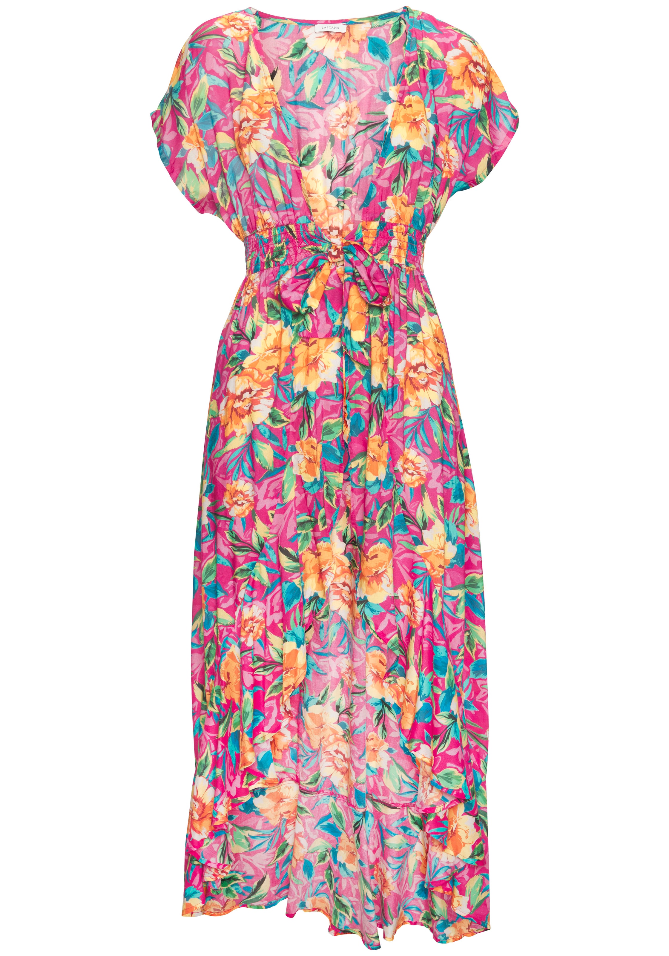 LASCANA Strandkleid im Kimono-Style zum Binden, Kurzarm, Alloverprint, sommerlich