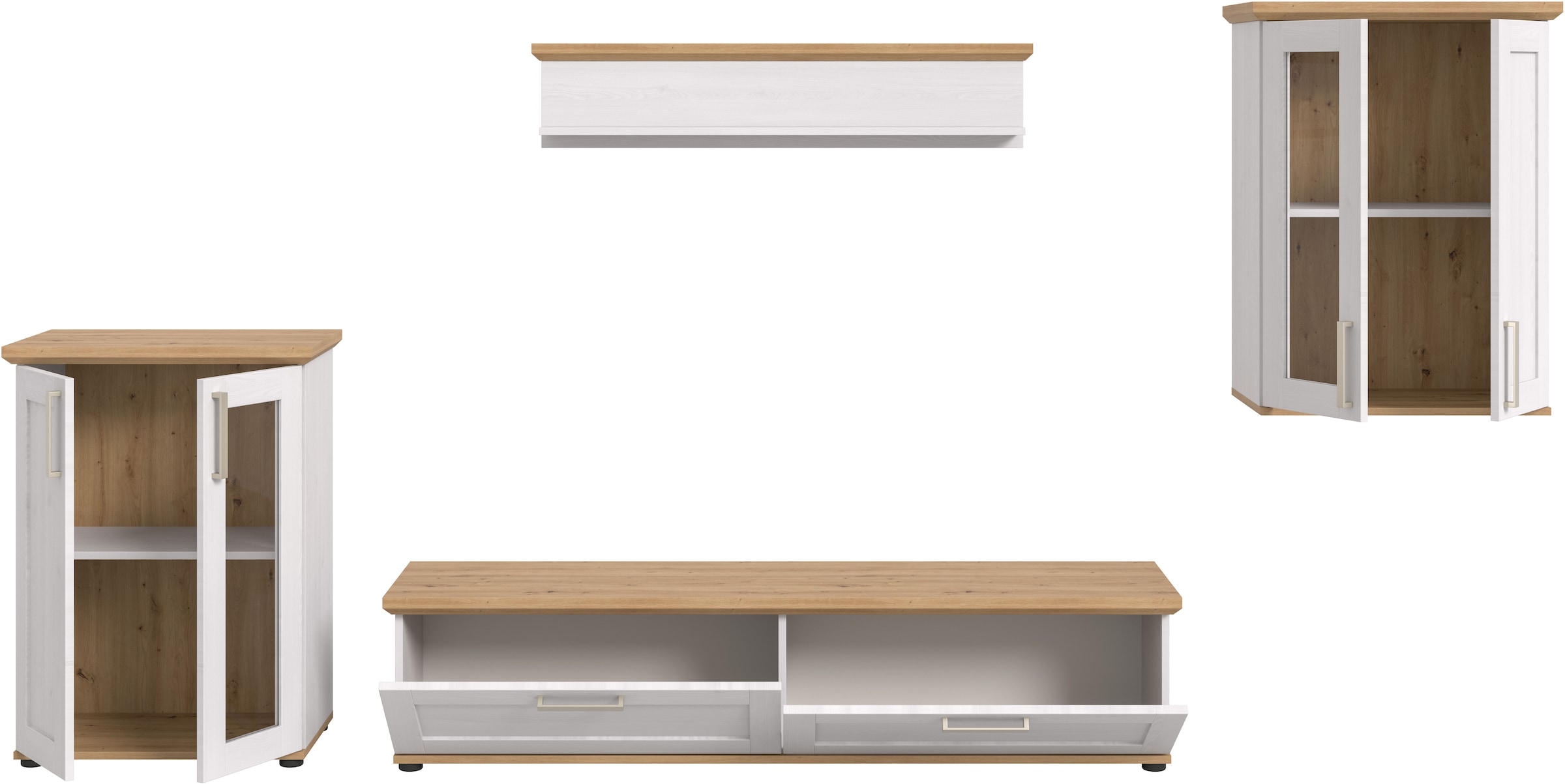 Home affaire Wohnwand »Cosenza«, (Set, 4 St.), Cosenza, Breite: 336 cm,2xVitrine,Lowboard, Wandboard