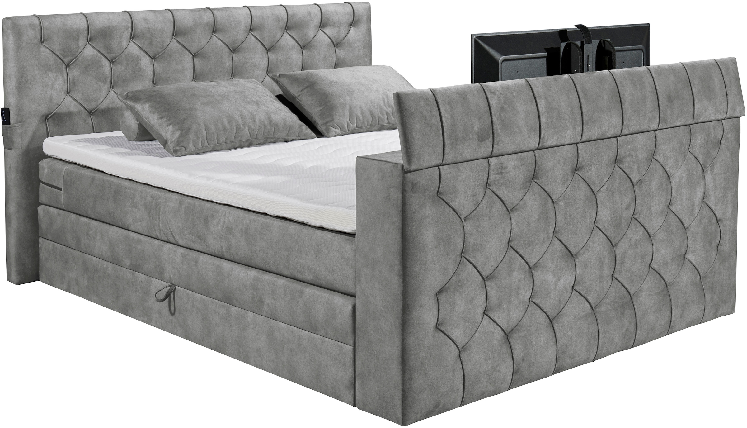 ED EXCITING DESIGN Boxspringbett »Springdale«, mit Bettkasten, motorisierter TV-Halterung, Duo-Matratze (H3/H4)
