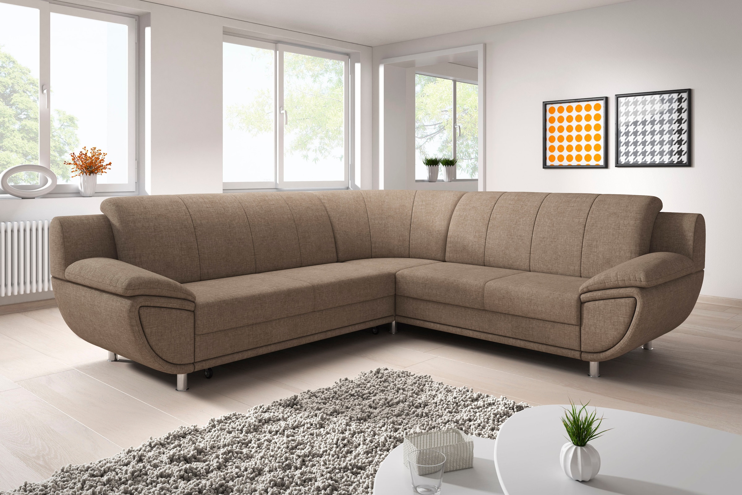 TRENDMANUFAKTUR Ecksofa »Rondo II, zeitlos & elegant, bequeme Armlehnen, L-Form« wahlweise mit Federkern, wahlweise mit Bettfunktion, B/T 267/247cm,