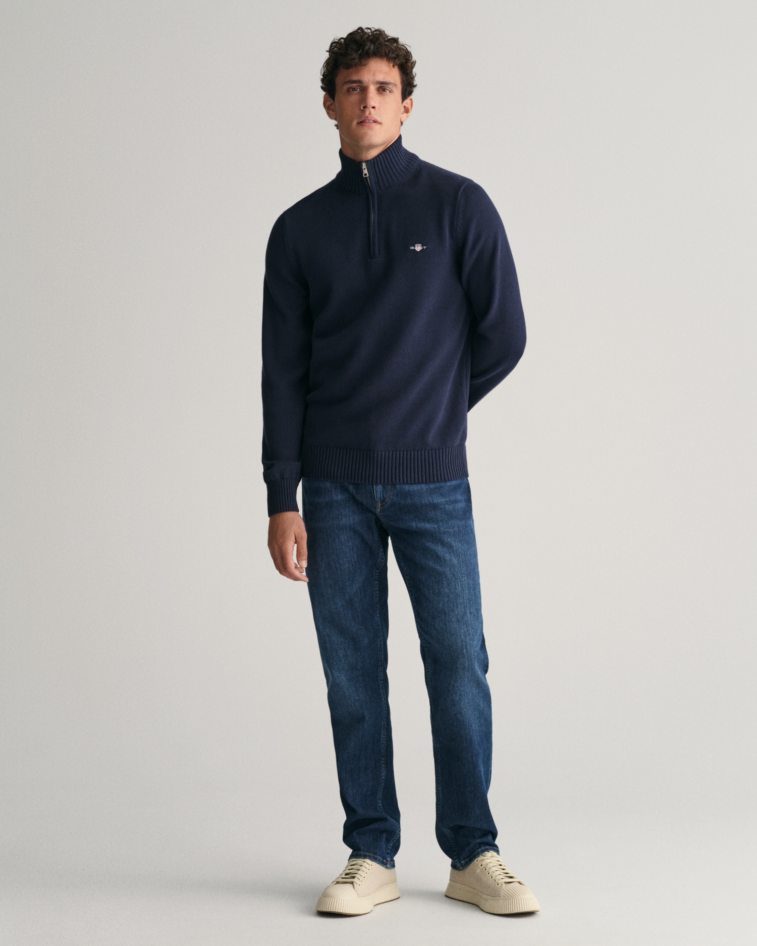 Gant Troyer »CASUAL COTTON HALF ZIP« mit grafischer Logostickerei auf der Brust
