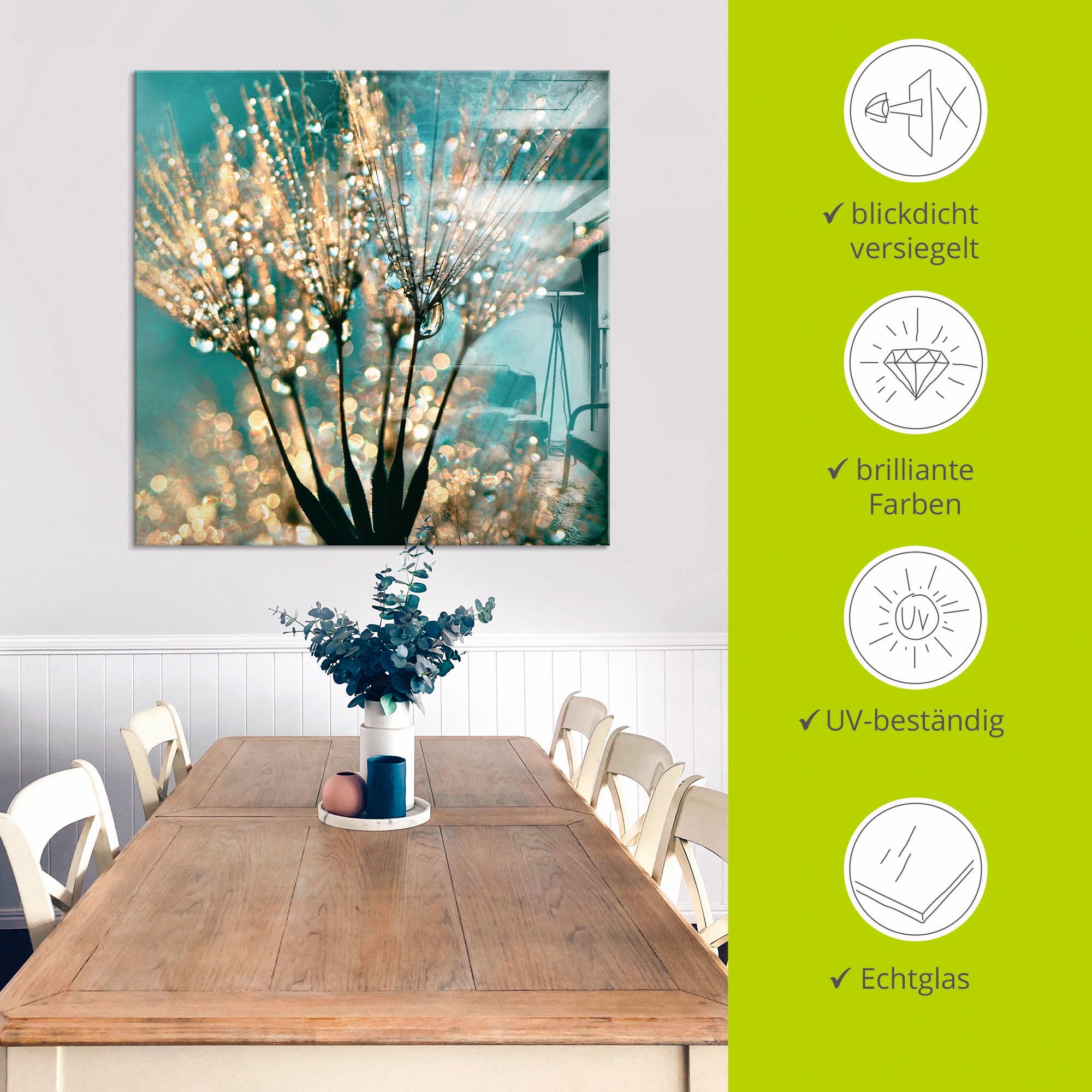 Artland Glasbild »Pusteblume Schirmchen abstrakt« Blumen 1 Stk. tlg. in verschiedenen Größen