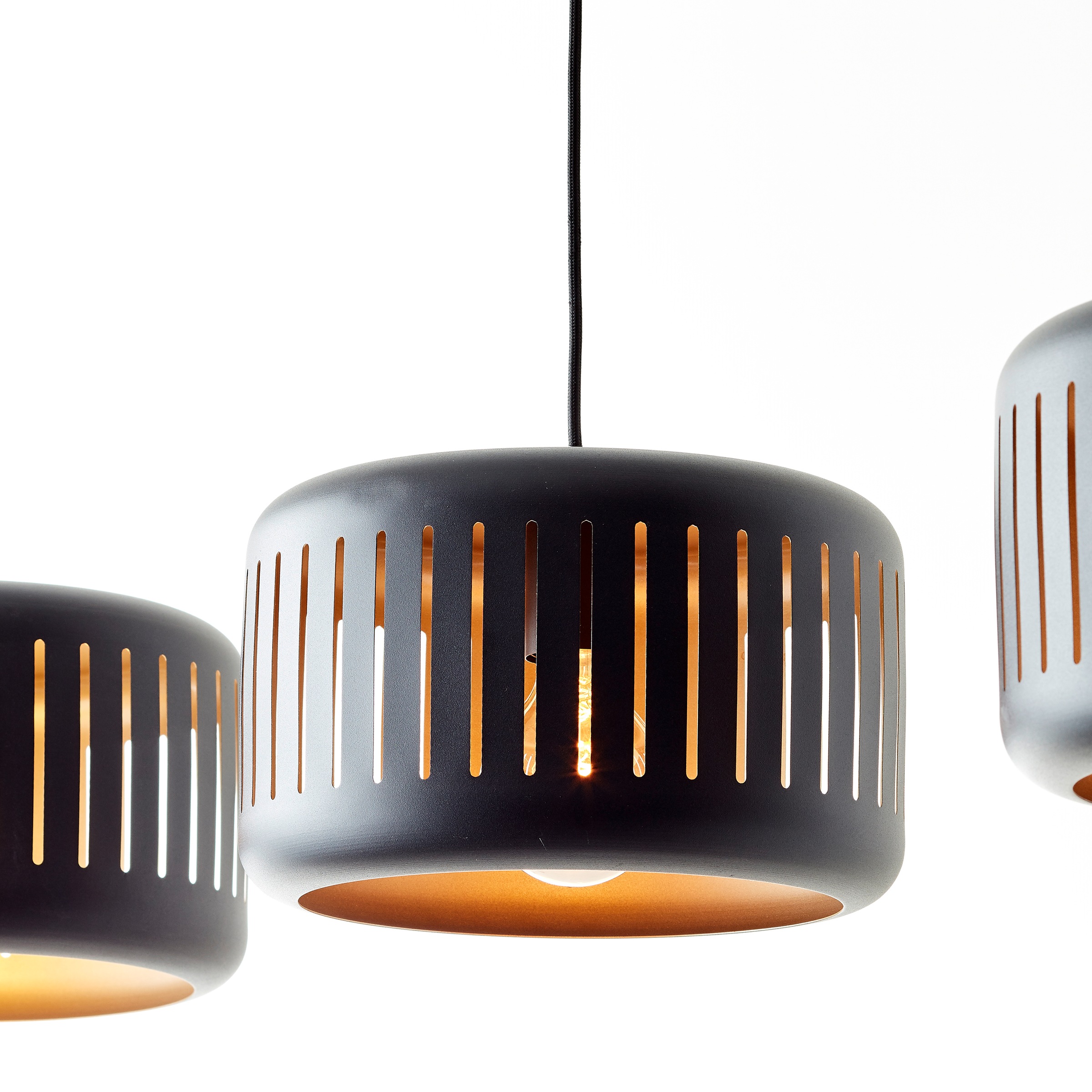 Brilliant Pendelleuchte »Tyas«, 3 flammig, Leuchtmittel E27 | ohne Leuchtmittel, 120 x 110 x 27 cm, 3 x E27, kürzbar, Metall, schwarz/goldfarben